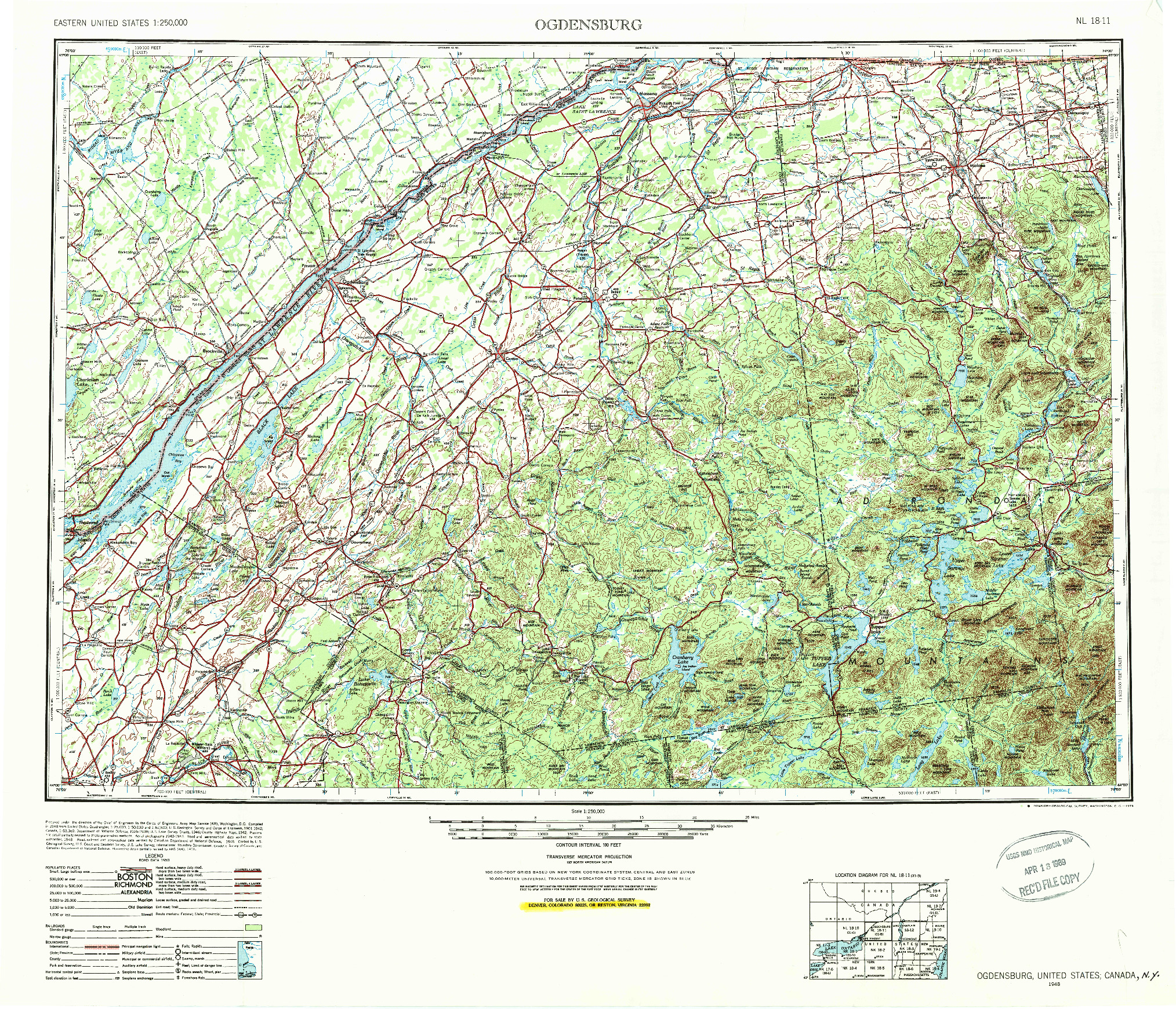 USGS 1:250000-SCALE QUADRANGLE FOR OGDENSBURG, NY 1948