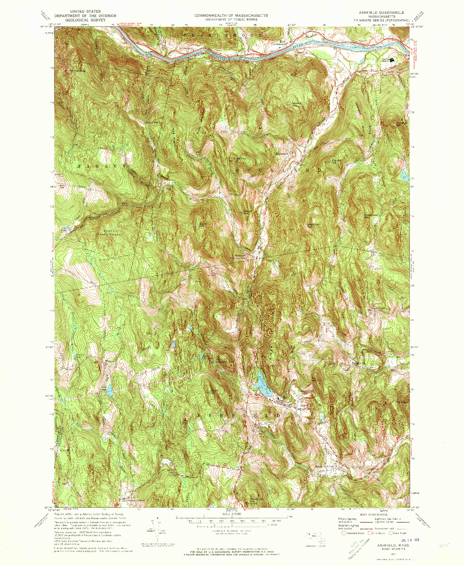 USGS 1:24000-SCALE QUADRANGLE FOR ASHFIELD, MA 1971