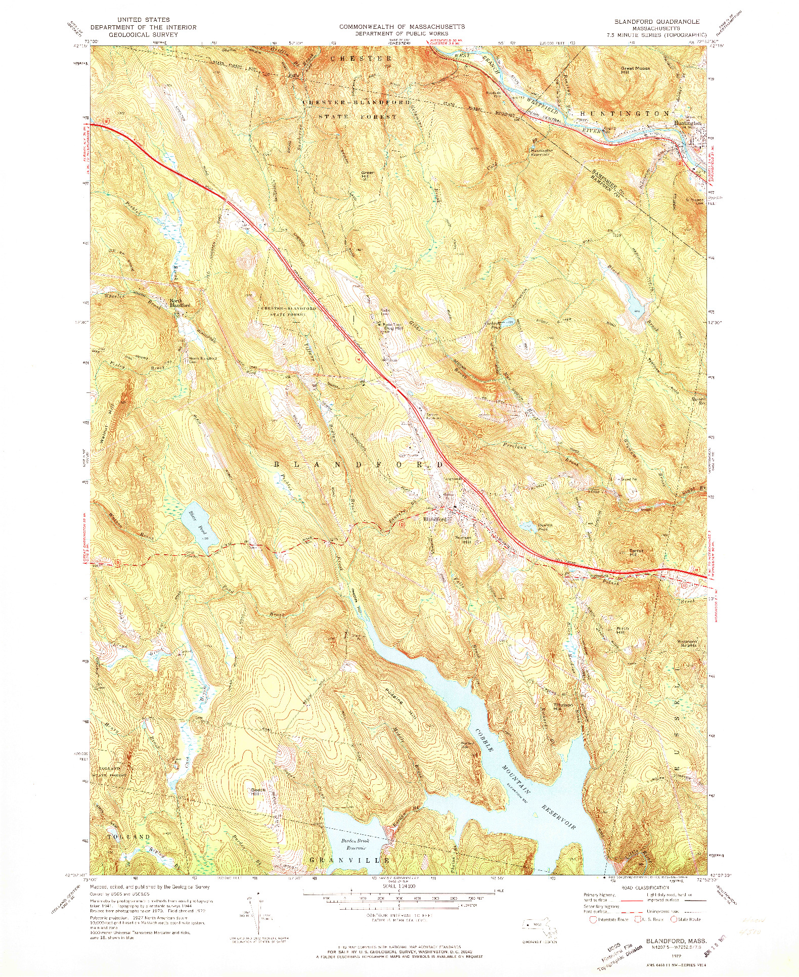 USGS 1:24000-SCALE QUADRANGLE FOR BLANDFORD, MA 1972