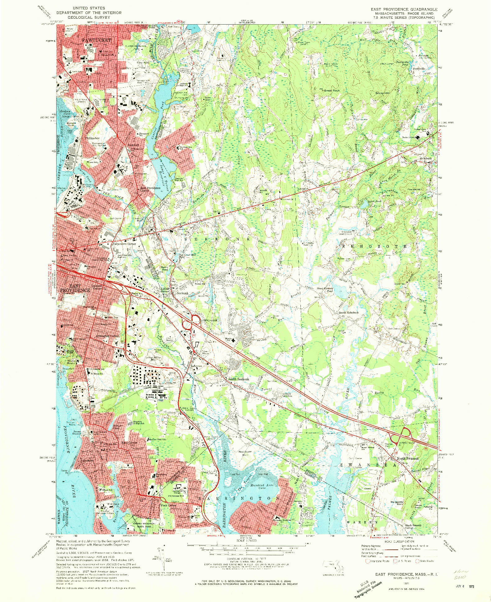 USGS 1:24000-SCALE QUADRANGLE FOR EAST PROVIDENCE, MA 1971