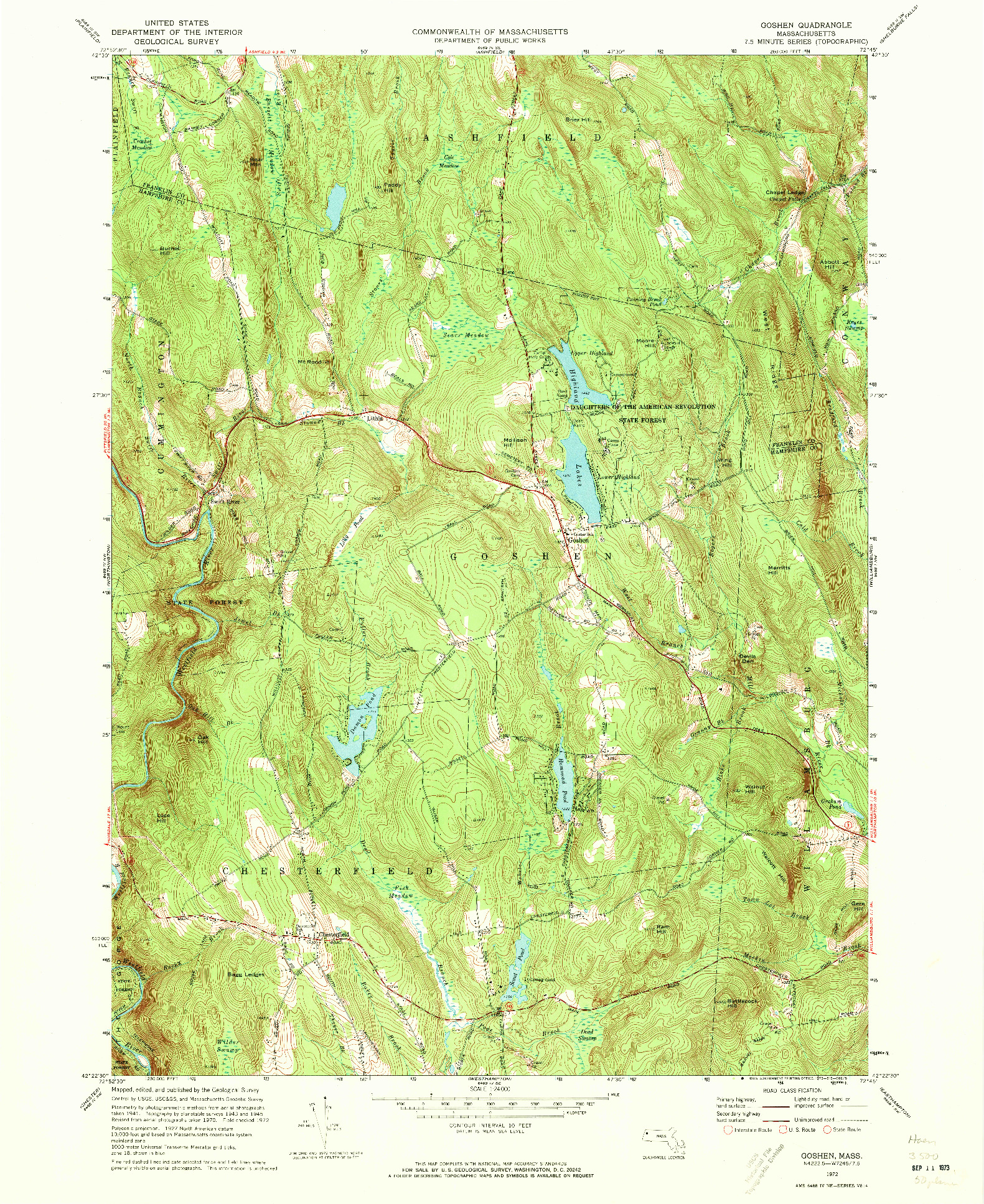 USGS 1:24000-SCALE QUADRANGLE FOR GOSHEN, MA 1972