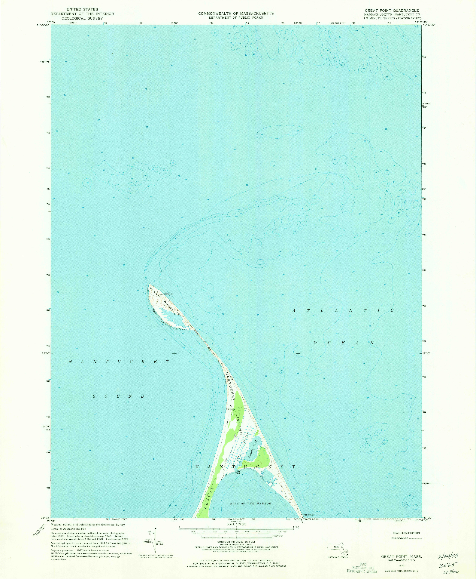 USGS 1:24000-SCALE QUADRANGLE FOR GREAT POINT, MA 1972