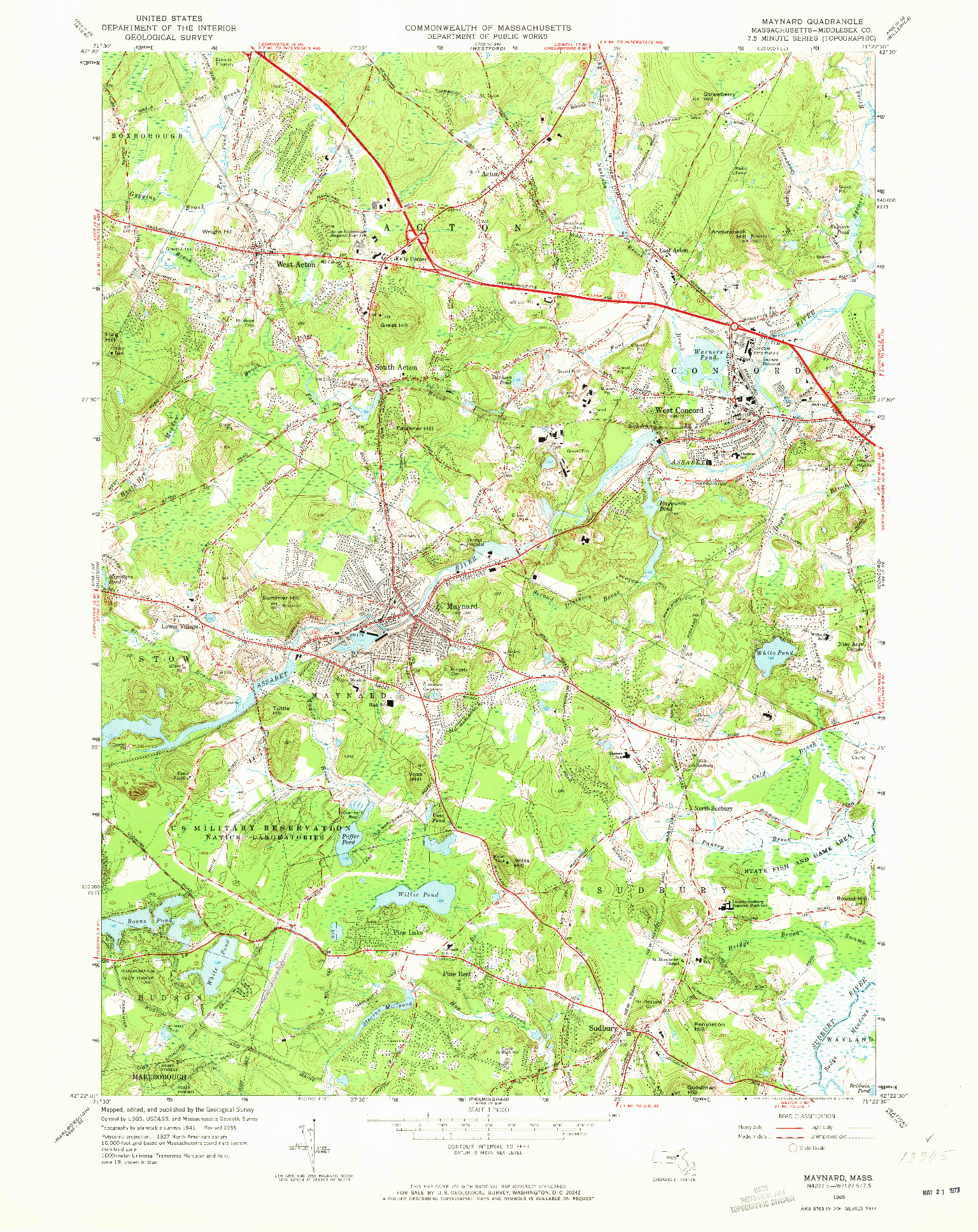 USGS 1:24000-SCALE QUADRANGLE FOR MAYNARD, MA 1965