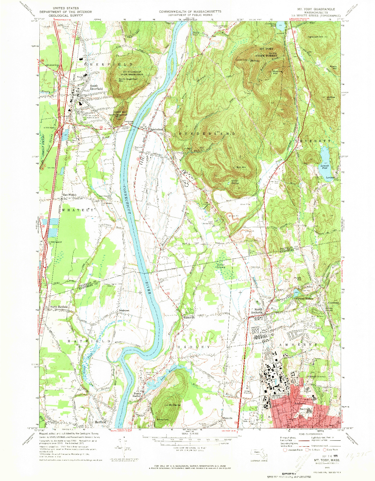 USGS 1:24000-SCALE QUADRANGLE FOR MT TOBY, MA 1971