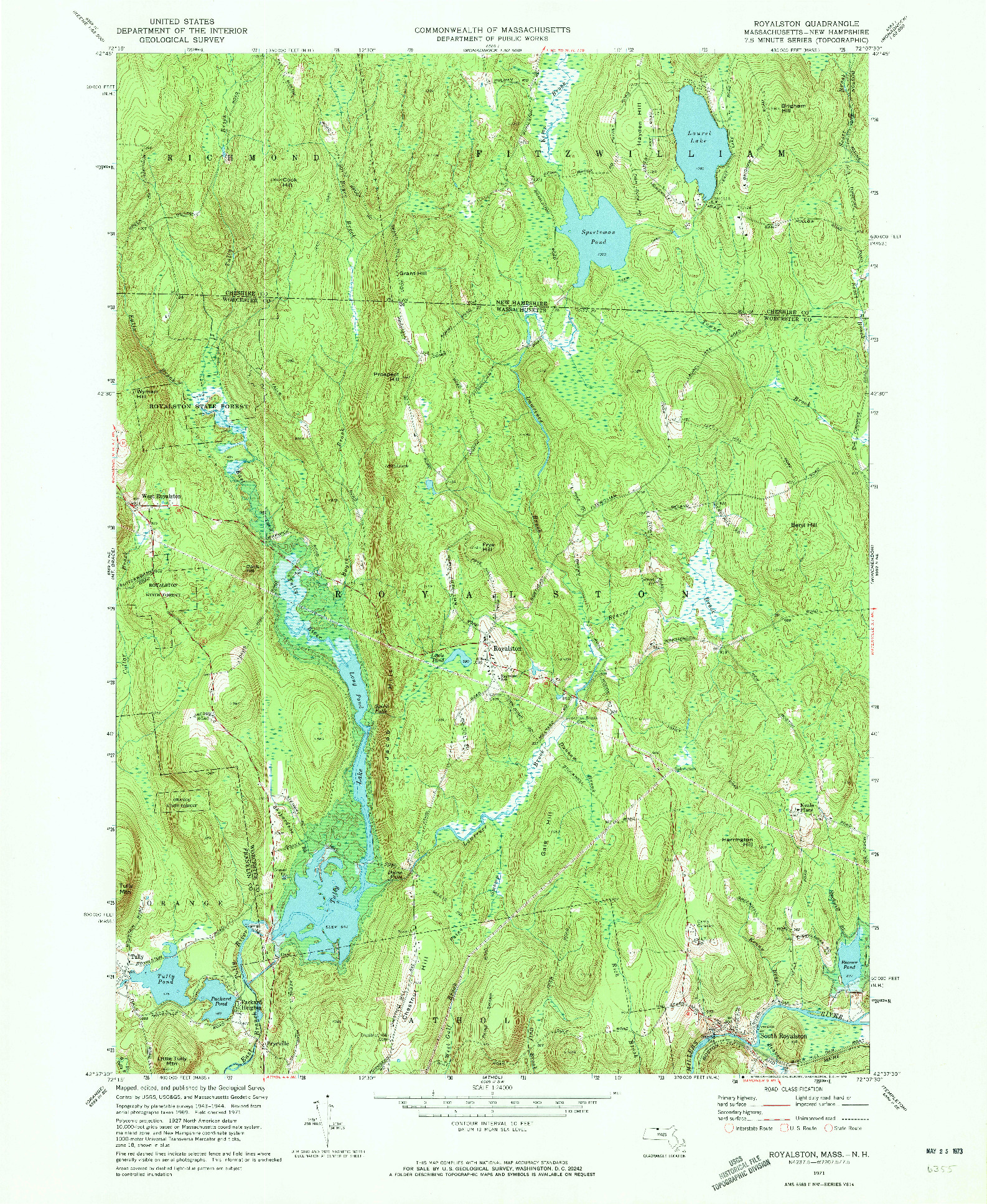 USGS 1:24000-SCALE QUADRANGLE FOR ROYALSTON, MA 1971