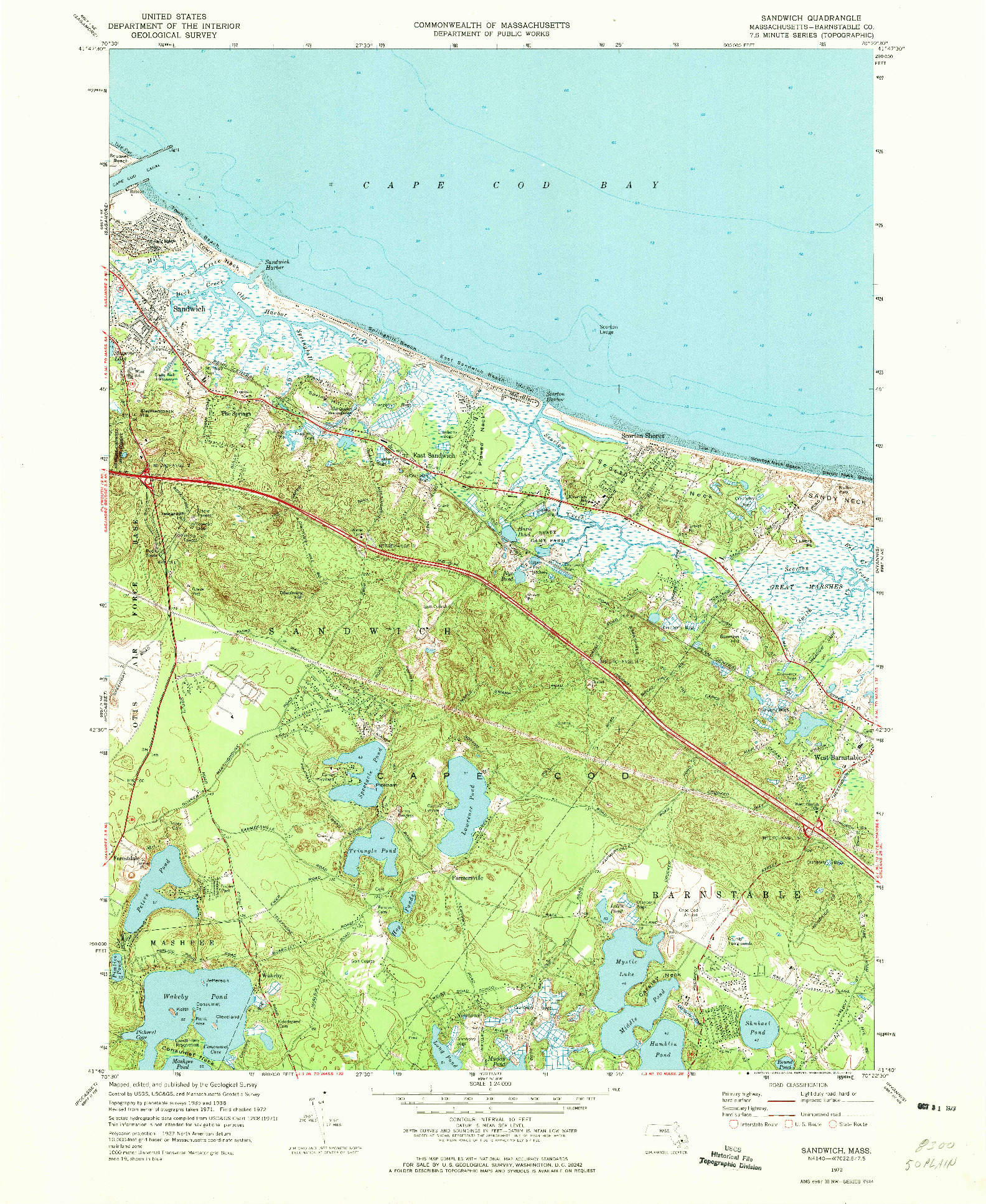 USGS 1:24000-SCALE QUADRANGLE FOR SANDWICH, MA 1972
