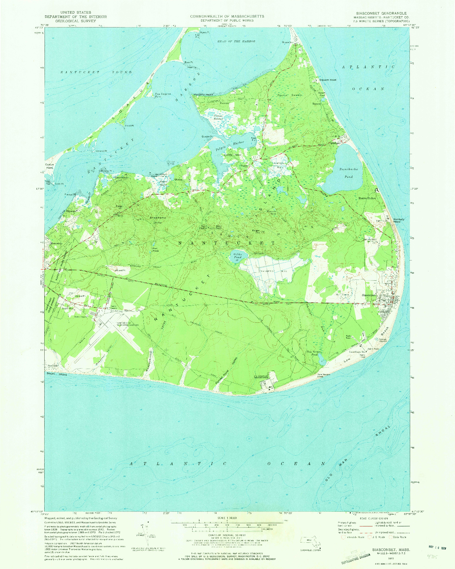 USGS 1:24000-SCALE QUADRANGLE FOR SIASCONSET, MA 1972