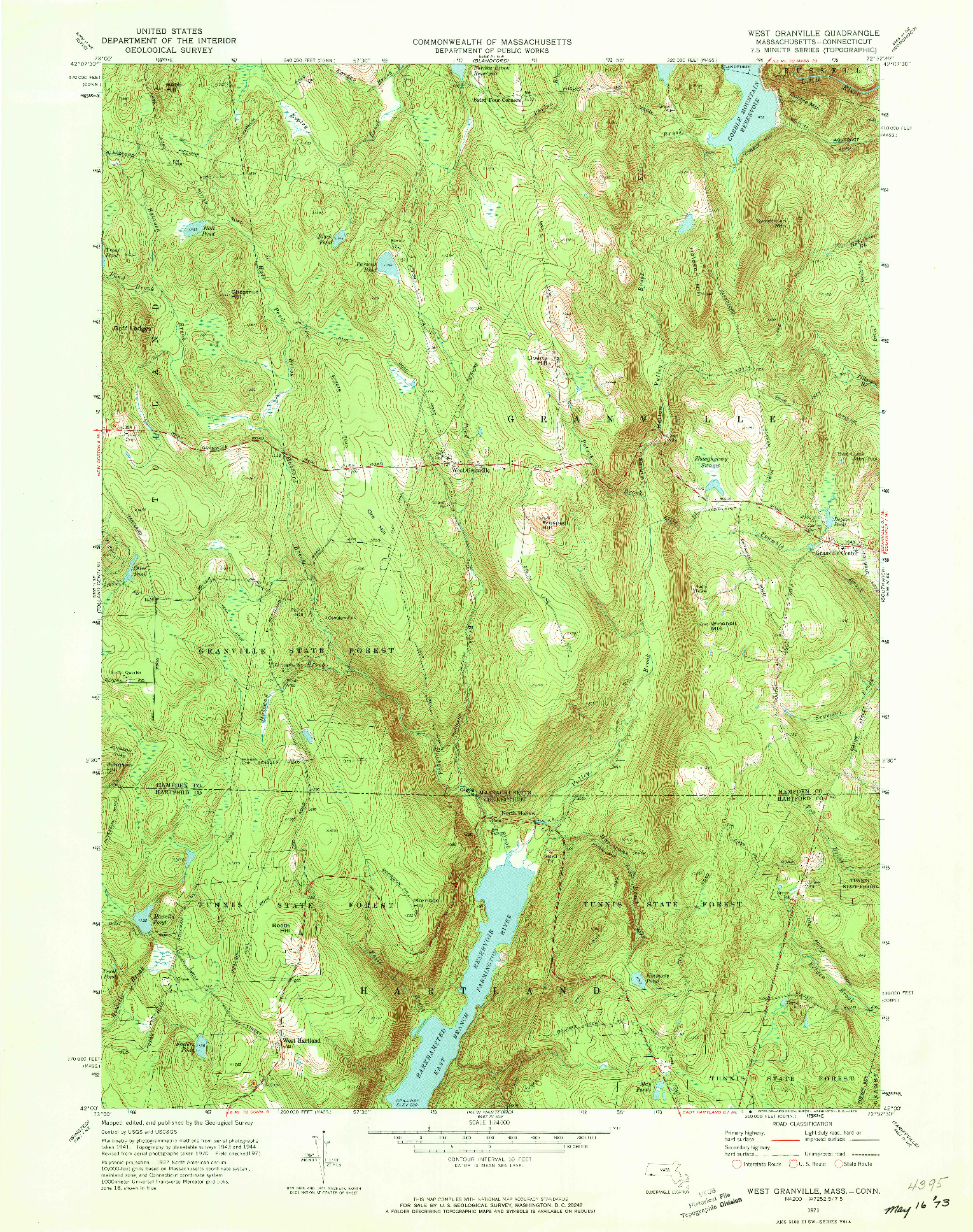 USGS 1:24000-SCALE QUADRANGLE FOR WEST GRANVILLE, MA 1971