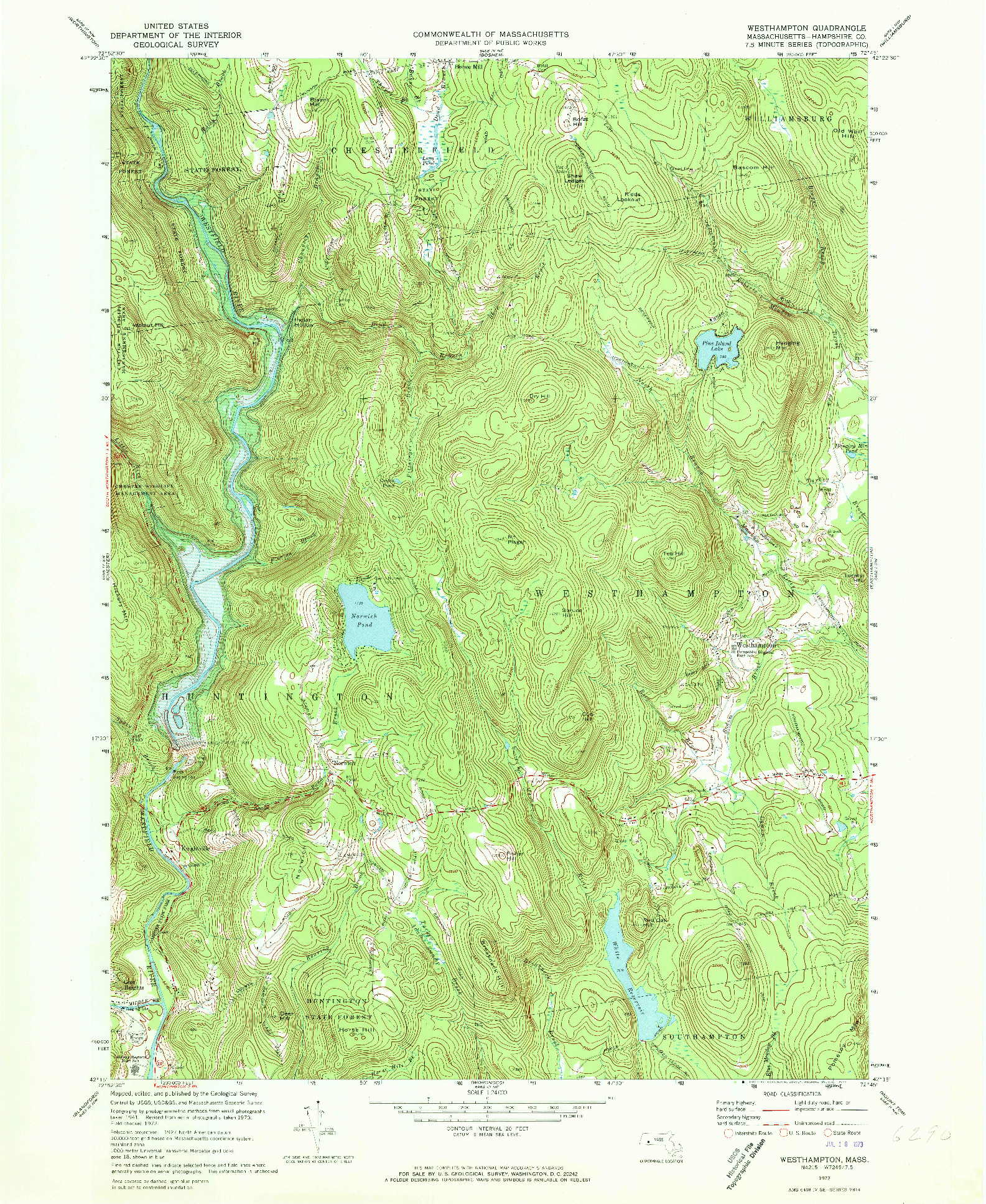 USGS 1:24000-SCALE QUADRANGLE FOR WESTHAMPTON, MA 1972