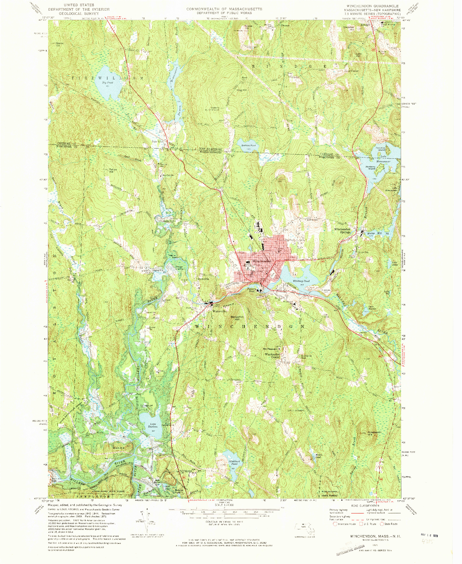 USGS 1:24000-SCALE QUADRANGLE FOR WINCHENDON, MA 1971