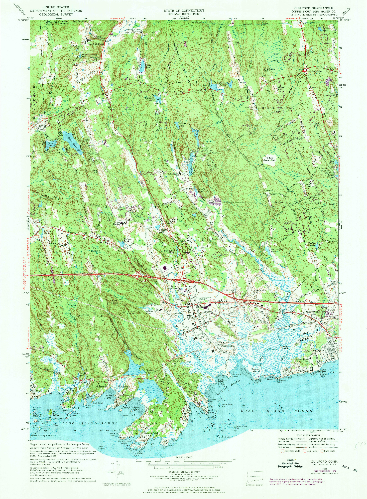 USGS 1:24000-SCALE QUADRANGLE FOR GUILFORD, CT 1968