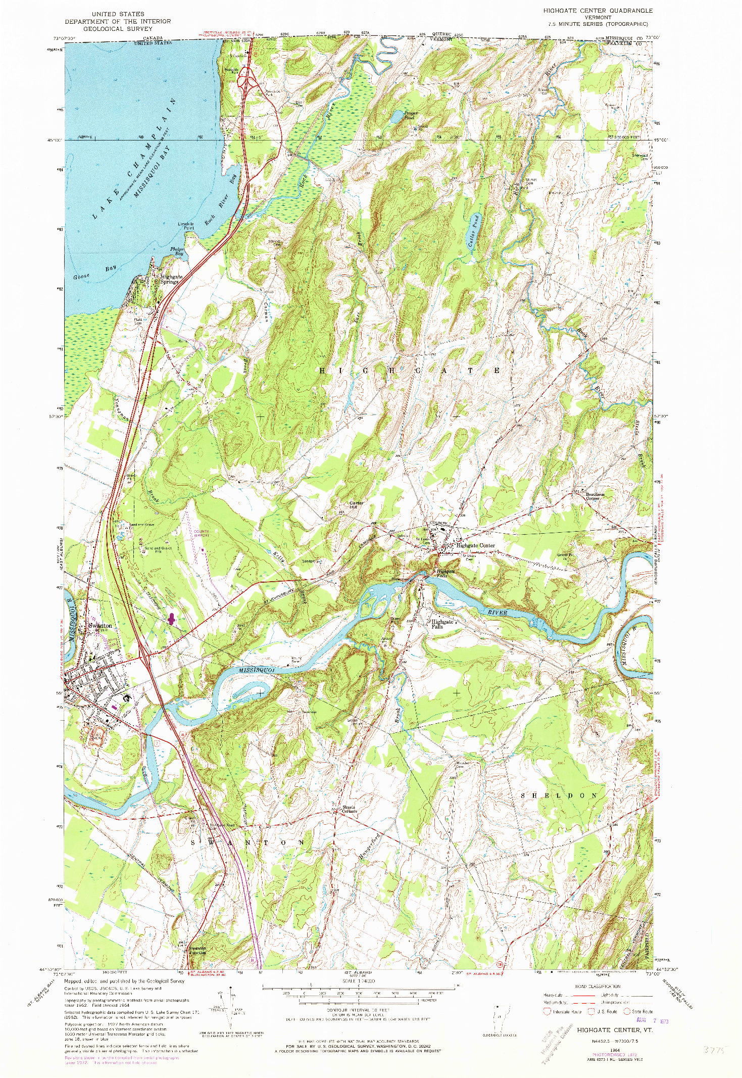 USGS 1:24000-SCALE QUADRANGLE FOR HIGHGATE CENTER, VT 1964