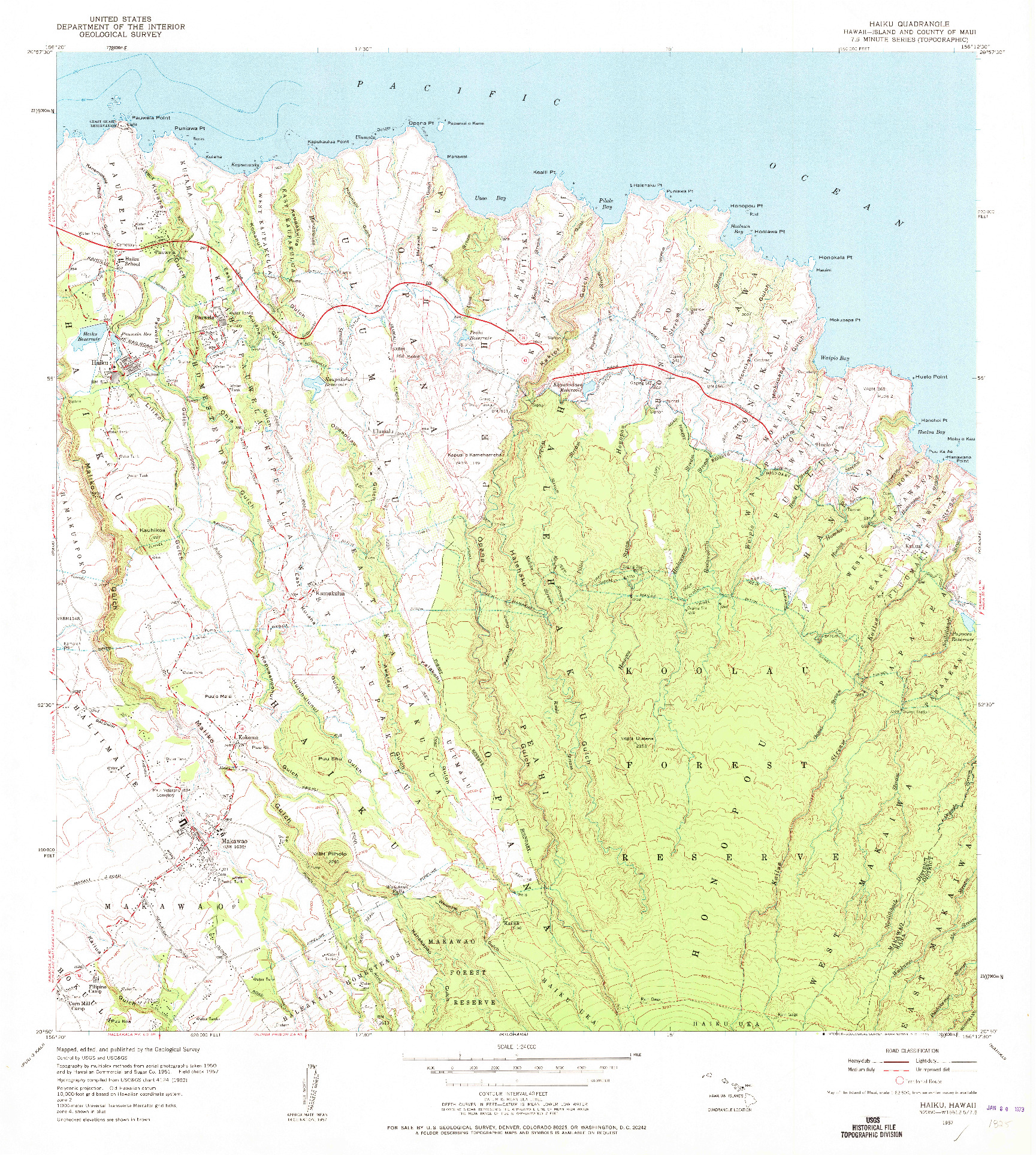 USGS 1:24000-SCALE QUADRANGLE FOR HAIKU, HI 1957