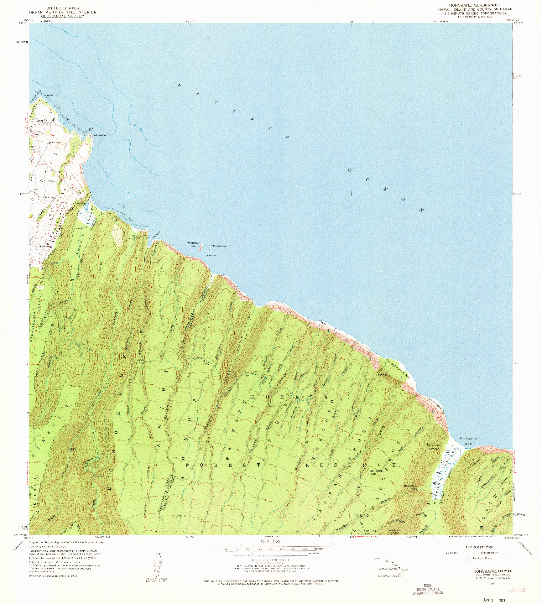 USGS 1:24000-SCALE QUADRANGLE FOR HONOKANE, HI 1957