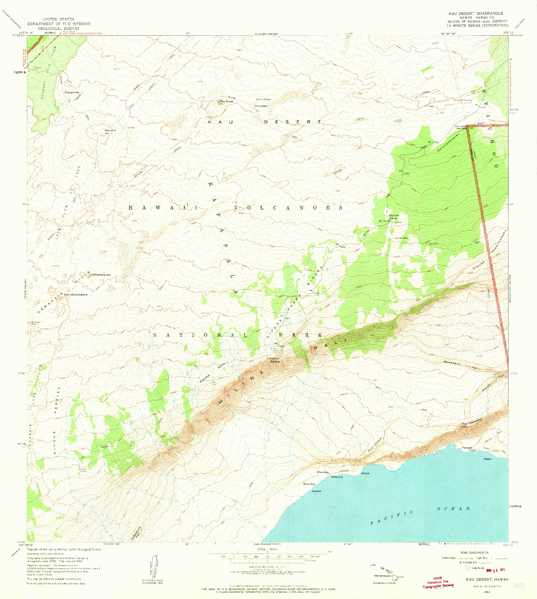 USGS 1:24000-SCALE QUADRANGLE FOR KAU DESERT, HI 1963