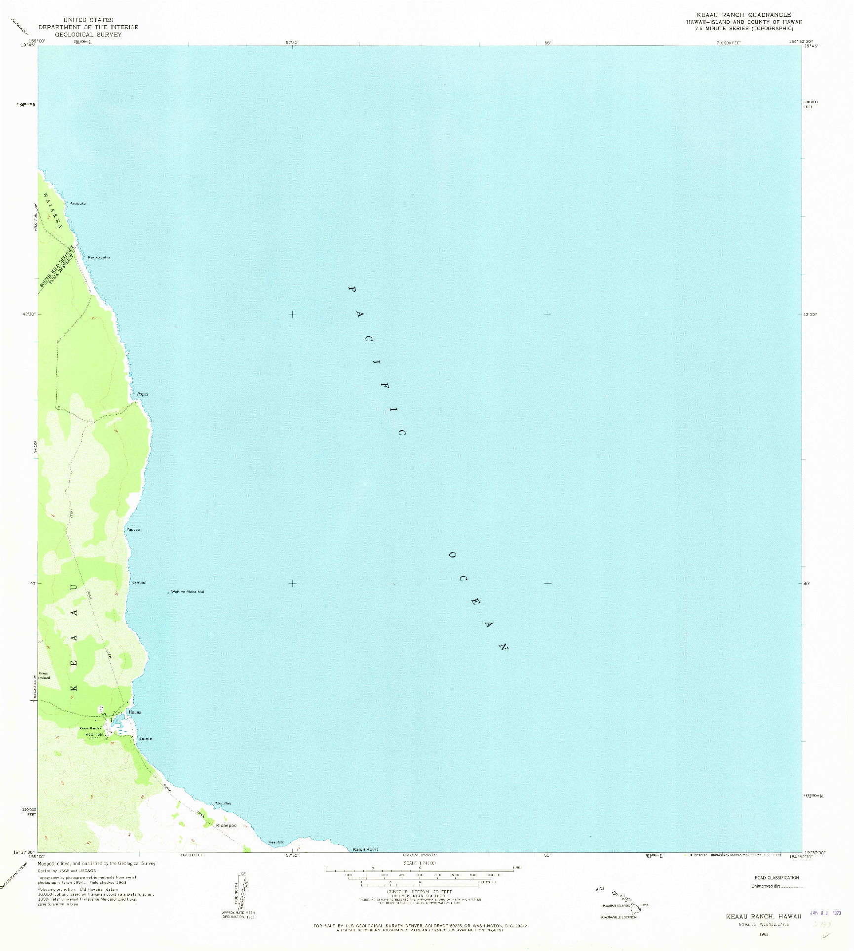 USGS 1:24000-SCALE QUADRANGLE FOR KEAAU RANCH, HI 1963
