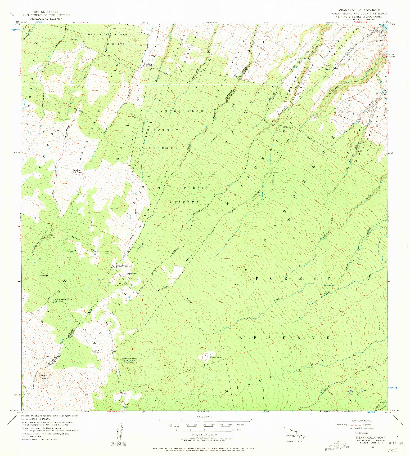 USGS 1:24000-SCALE QUADRANGLE FOR KEANAKOLU, HI 1956
