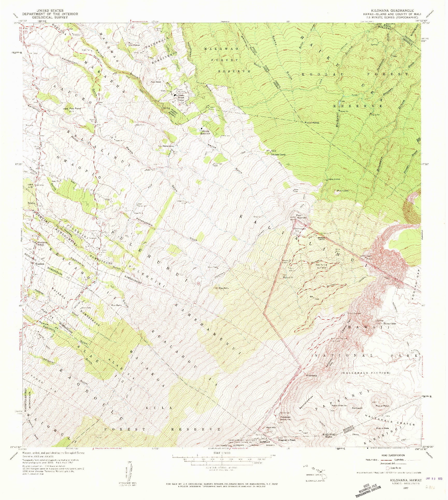 USGS 1:24000-SCALE QUADRANGLE FOR KILOHANA, HI 1957