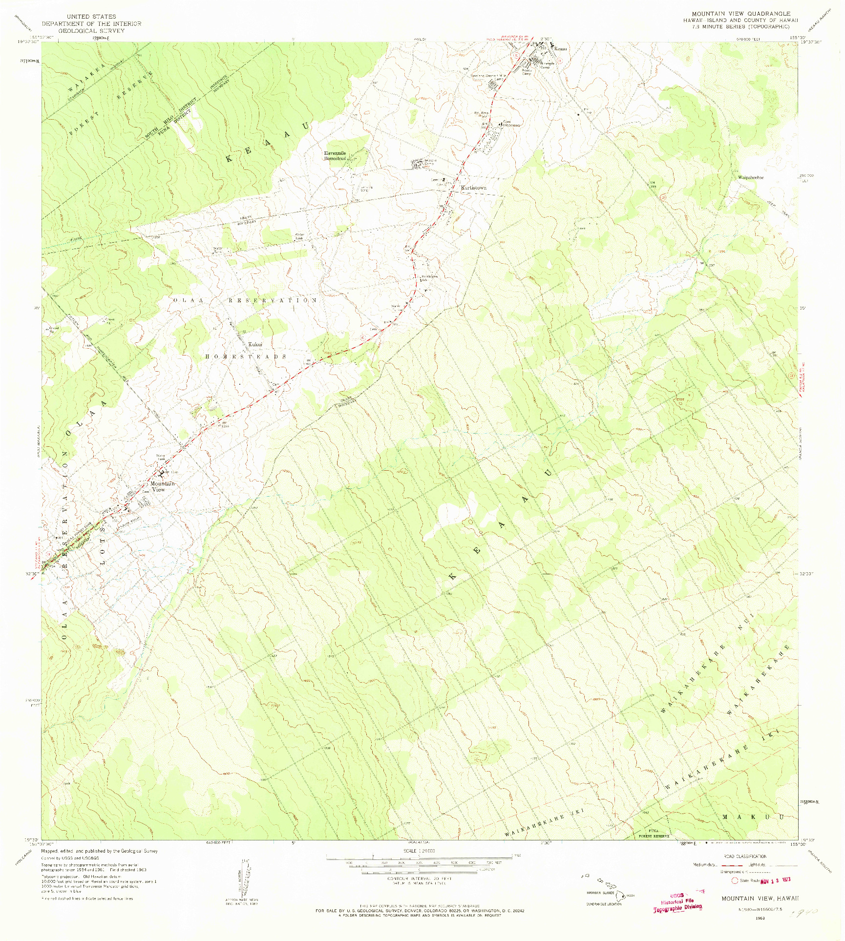 USGS 1:24000-SCALE QUADRANGLE FOR MOUNTAIN VIEW, HI 1963