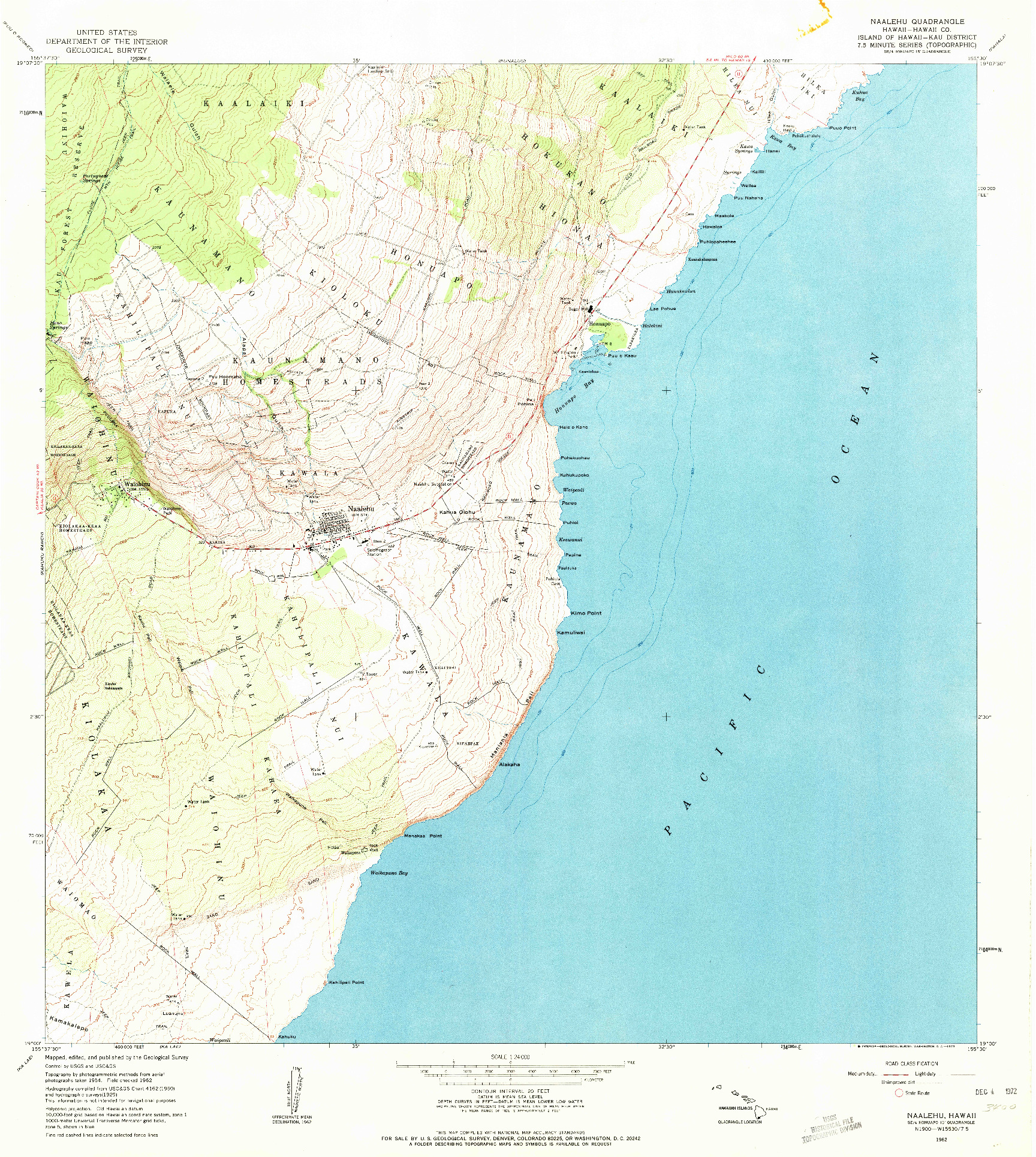 USGS 1:24000-SCALE QUADRANGLE FOR NAALEHU, HI 1962