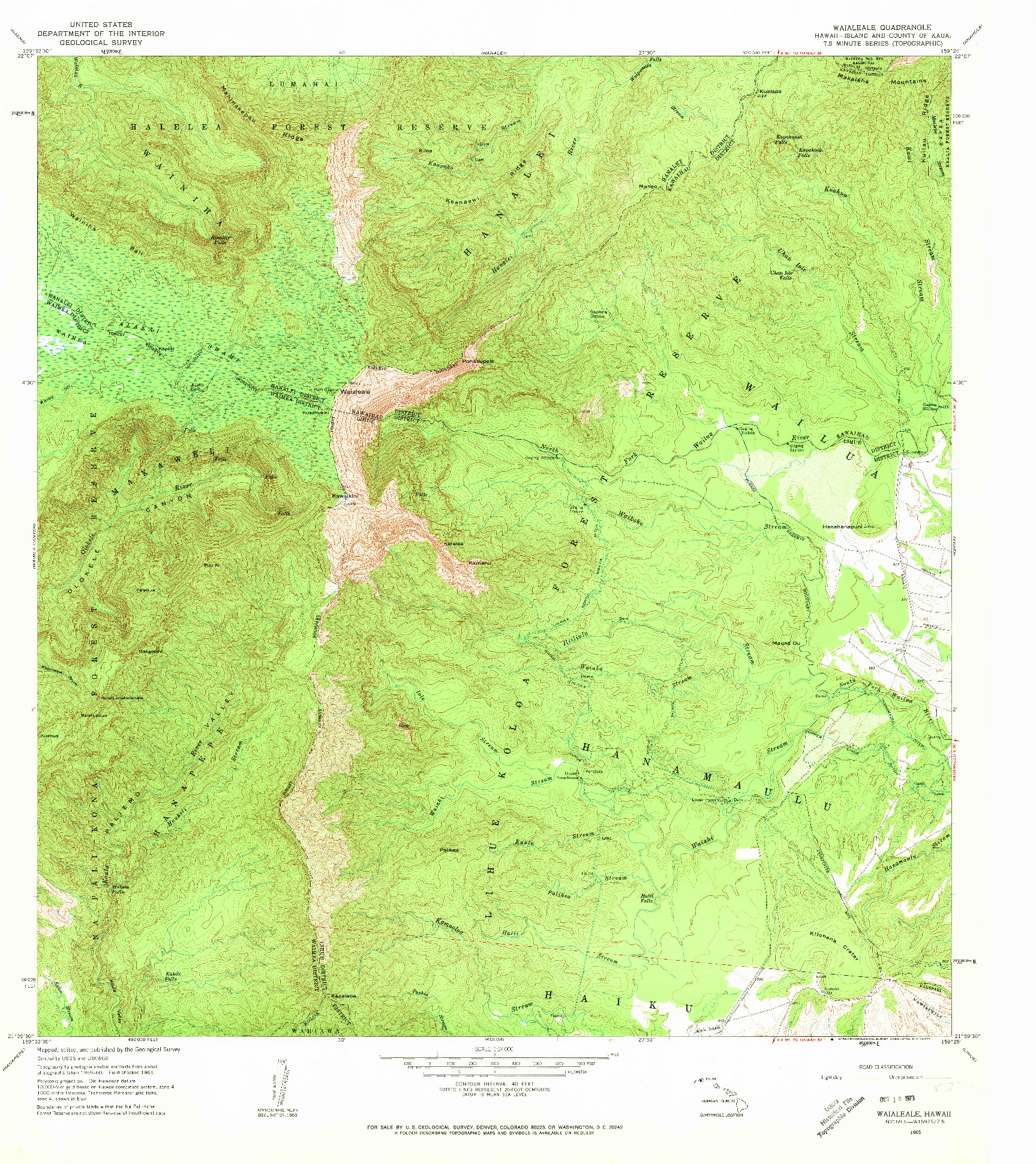 USGS 1:24000-SCALE QUADRANGLE FOR WAIALEALE, HI 1965