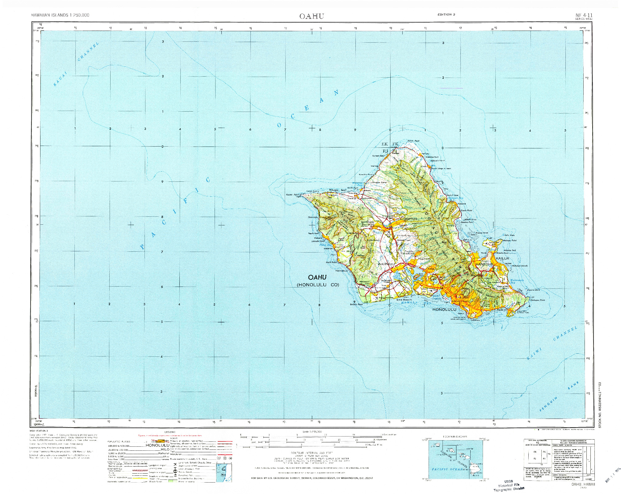 USGS 1:250000-SCALE QUADRANGLE FOR OAHU, HI 1970