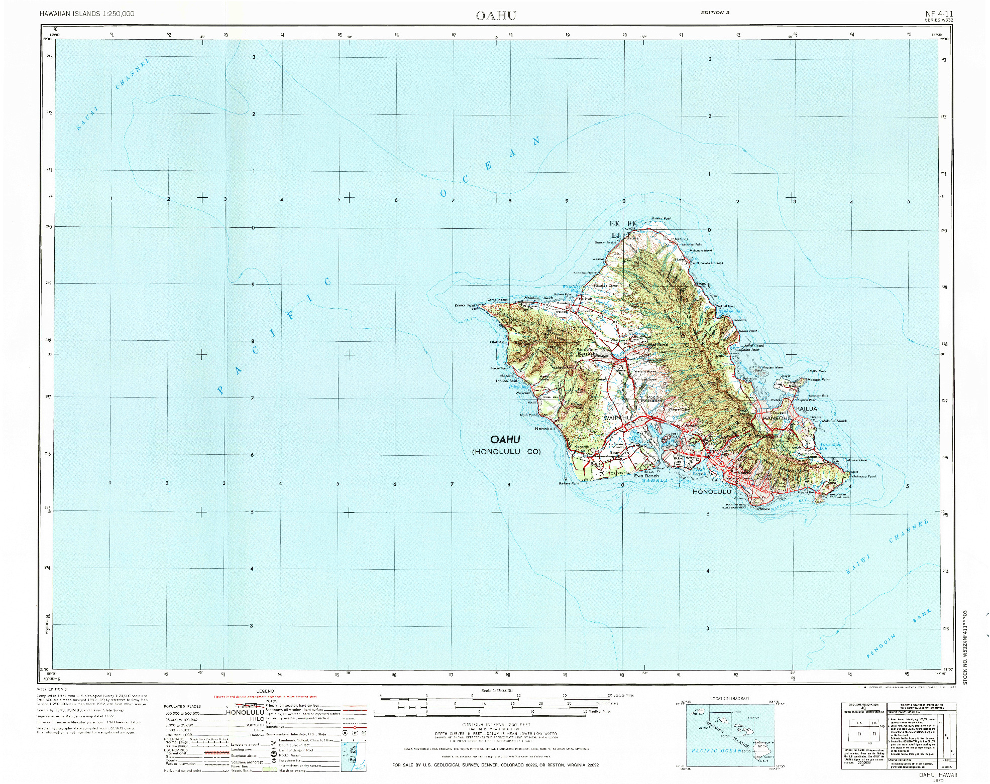 USGS 1:250000-SCALE QUADRANGLE FOR OAHU, HI 1970