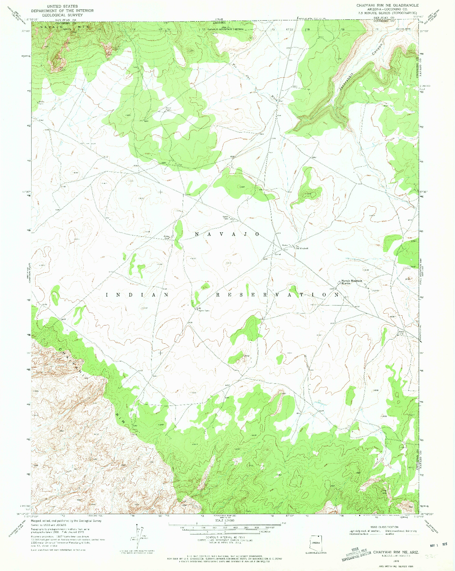 USGS 1:24000-SCALE QUADRANGLE FOR CHAIYAHI RIM NE, AZ 1970