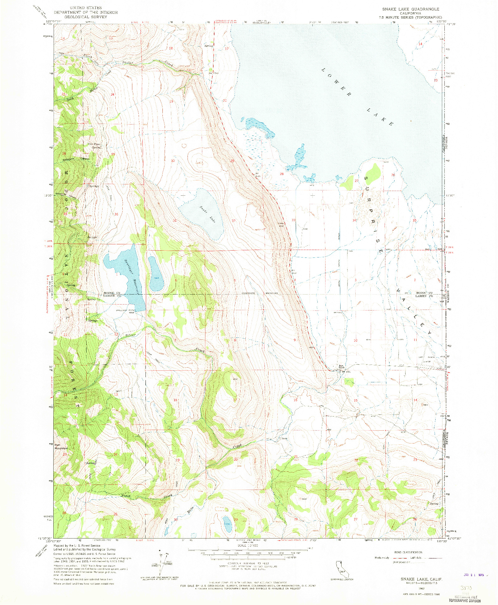 USGS 1:24000-SCALE QUADRANGLE FOR SNAKE LAKE, CA 1962