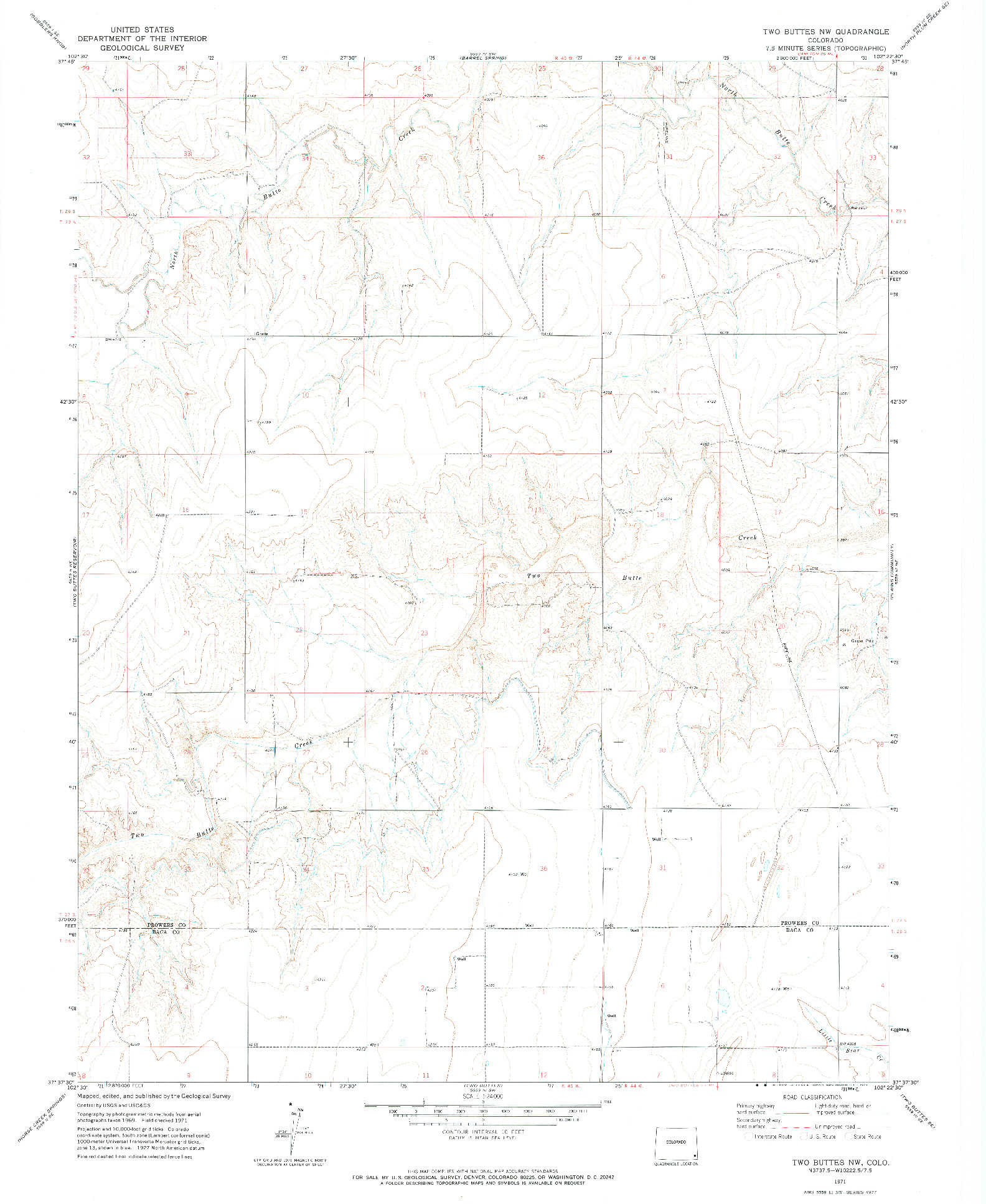 USGS 1:24000-SCALE QUADRANGLE FOR TWO BUTTES NW, CO 1971