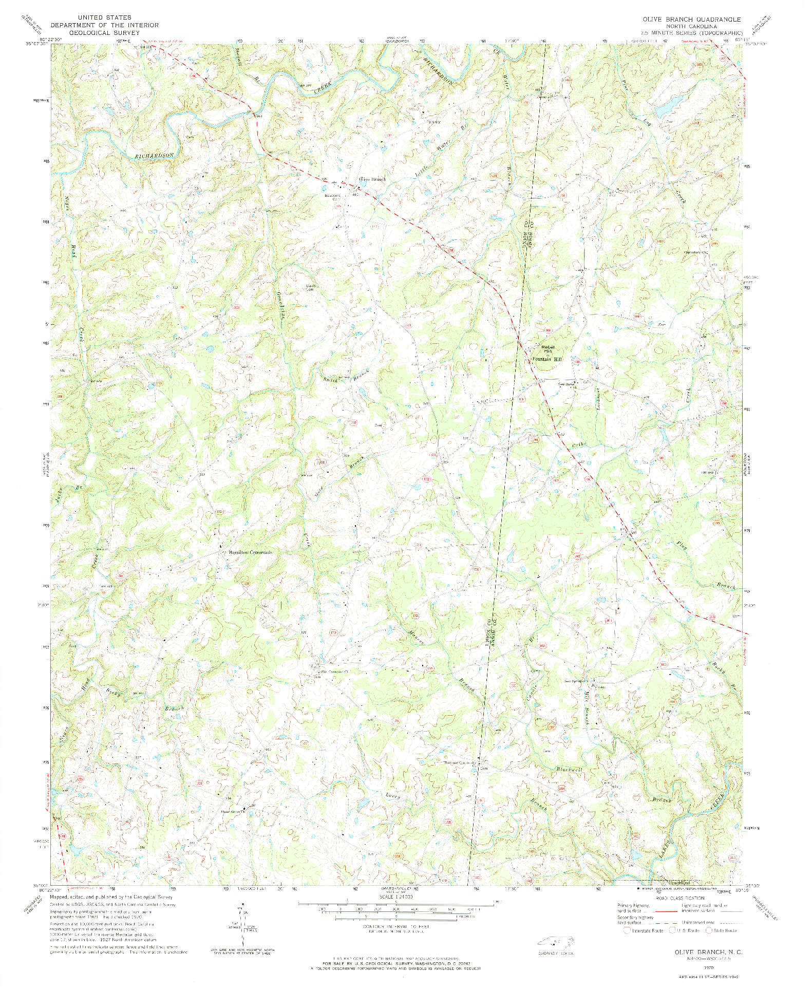 USGS 1:24000-SCALE QUADRANGLE FOR OLIVE BRANCH, NC 1970