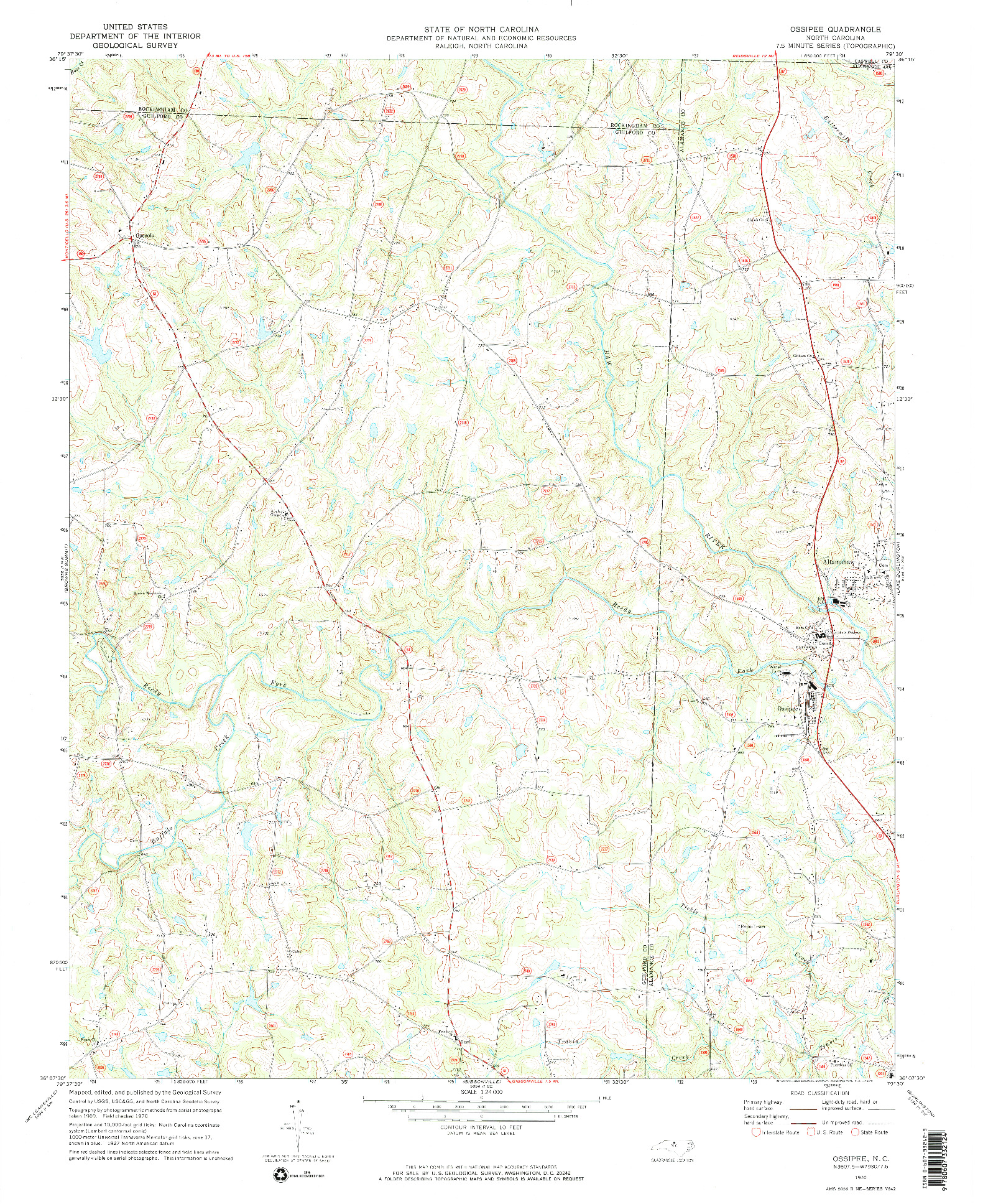 USGS 1:24000-SCALE QUADRANGLE FOR OSSIPEE, NC 1970
