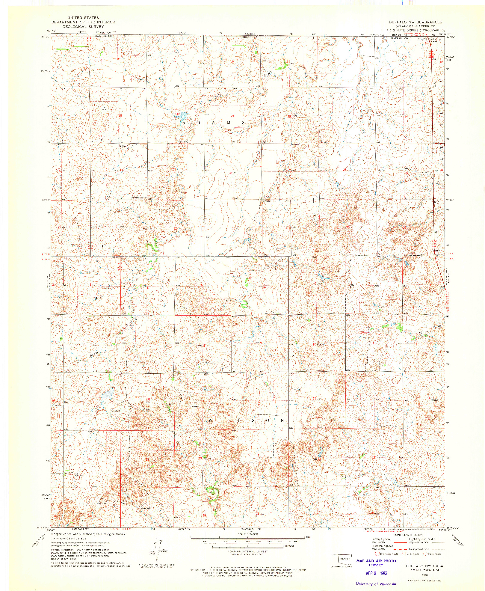 USGS 1:24000-SCALE QUADRANGLE FOR BUFFALO NW, OK 1970