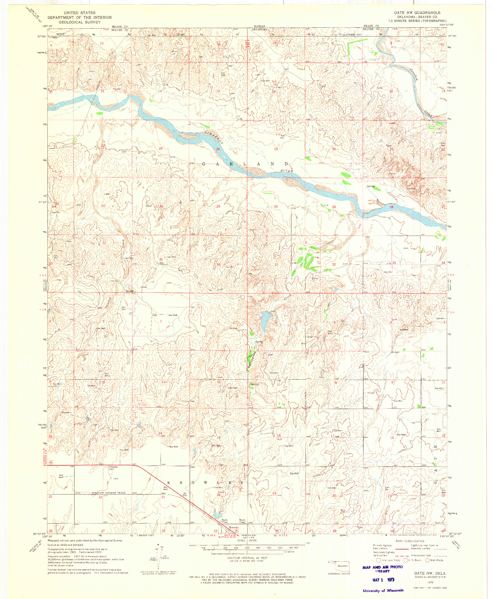 USGS 1:24000-SCALE QUADRANGLE FOR GATE NW, OK 1970