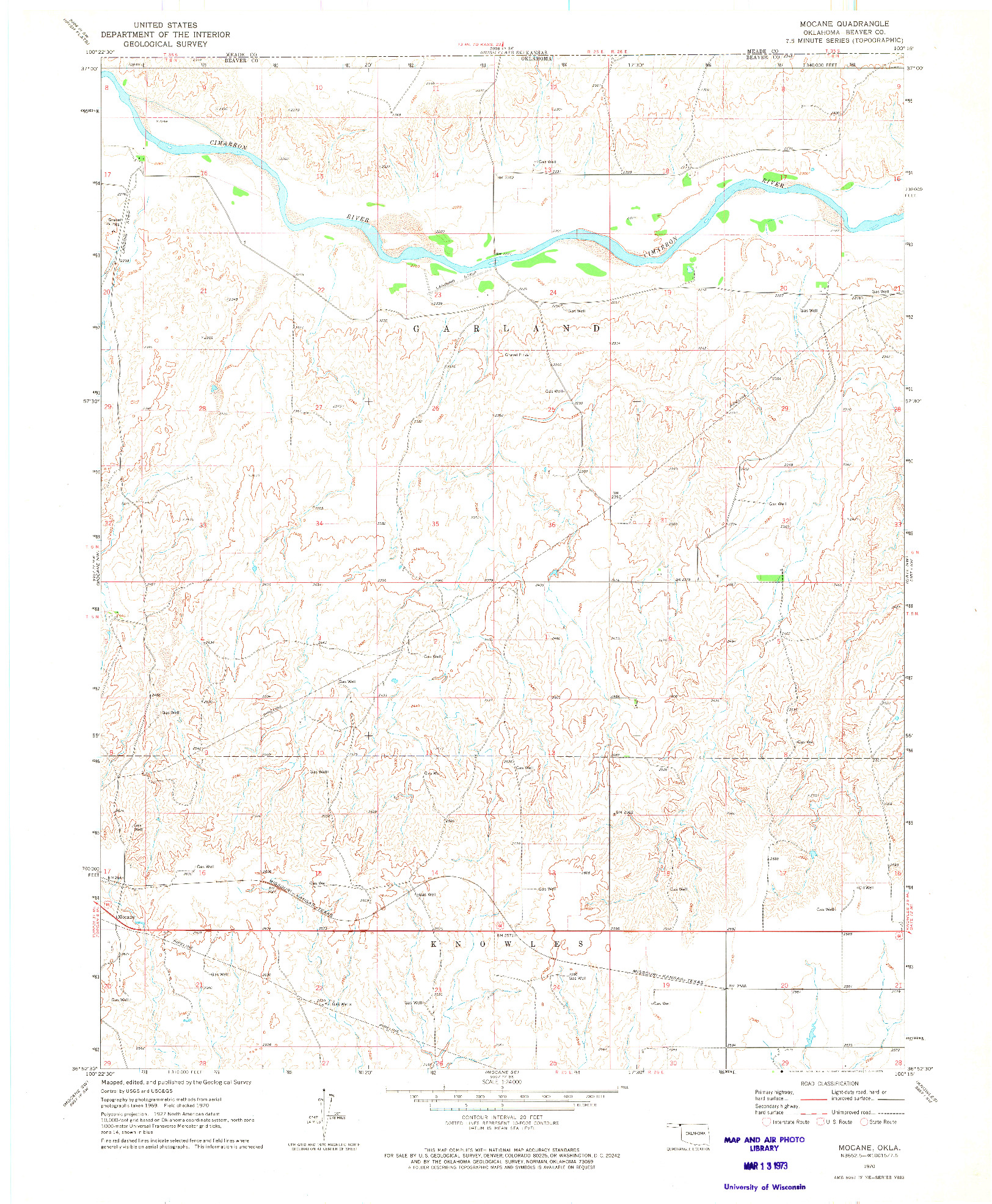 USGS 1:24000-SCALE QUADRANGLE FOR MOCANE, OK 1970