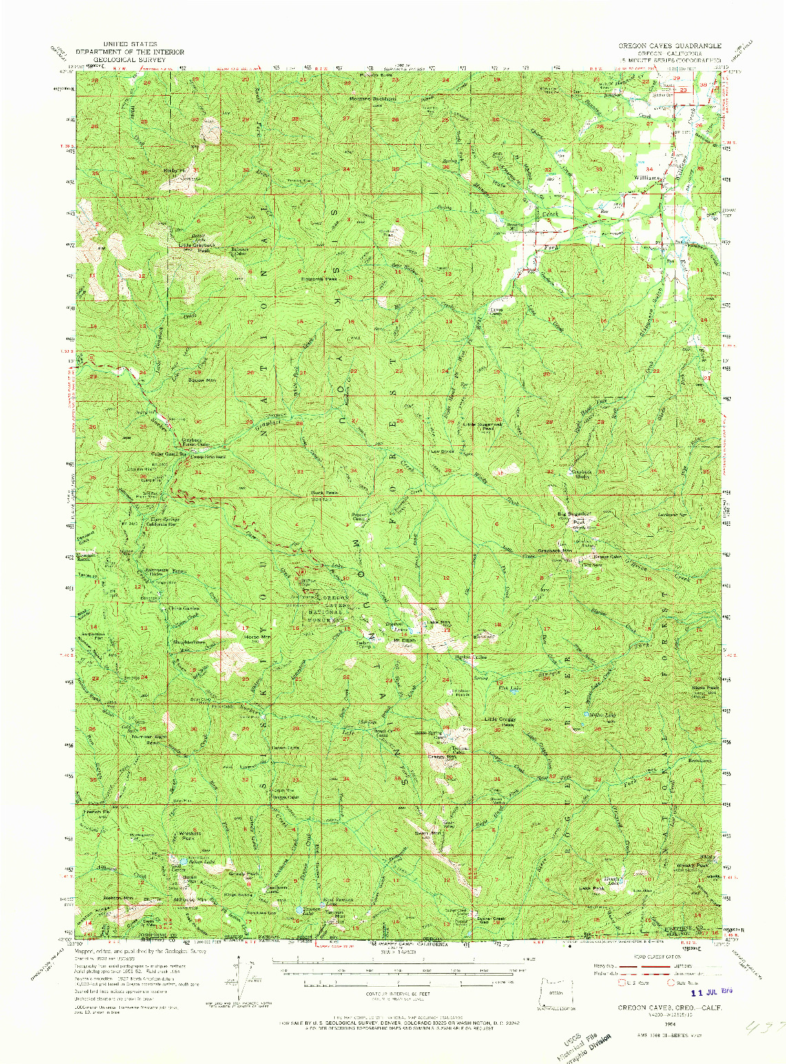 USGS 1:62500-SCALE QUADRANGLE FOR OREGON CAVES, OR 1954
