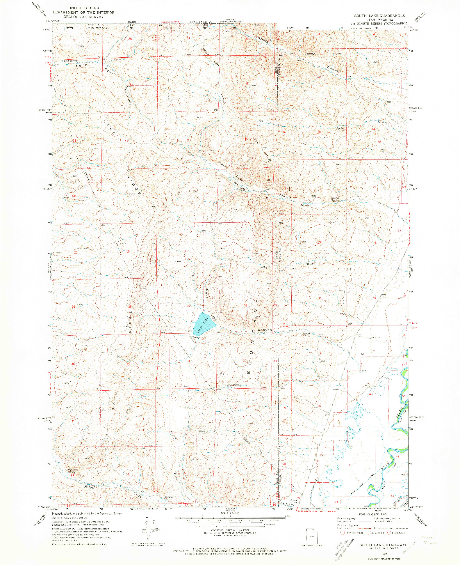 USGS 1:24000-SCALE QUADRANGLE FOR SOUTH LAKE, UT 1969