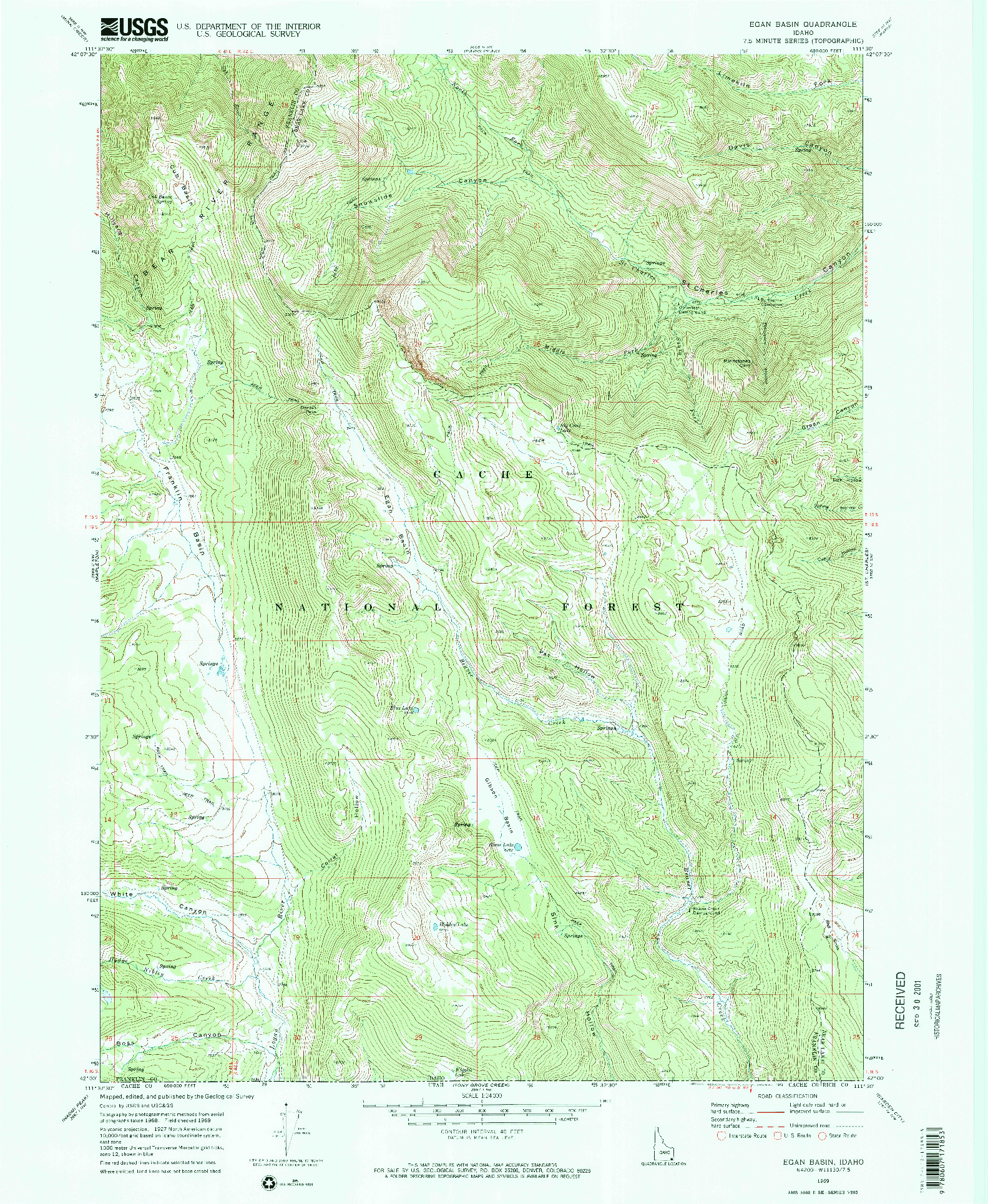 USGS 1:24000-SCALE QUADRANGLE FOR EGAN BASIN, ID 1969