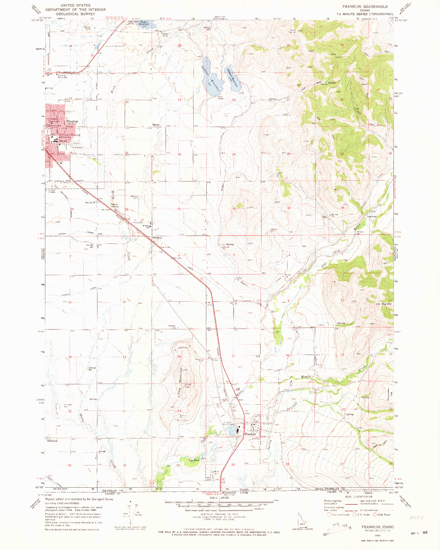 USGS 1:24000-SCALE QUADRANGLE FOR FRANKLIN, ID 1969