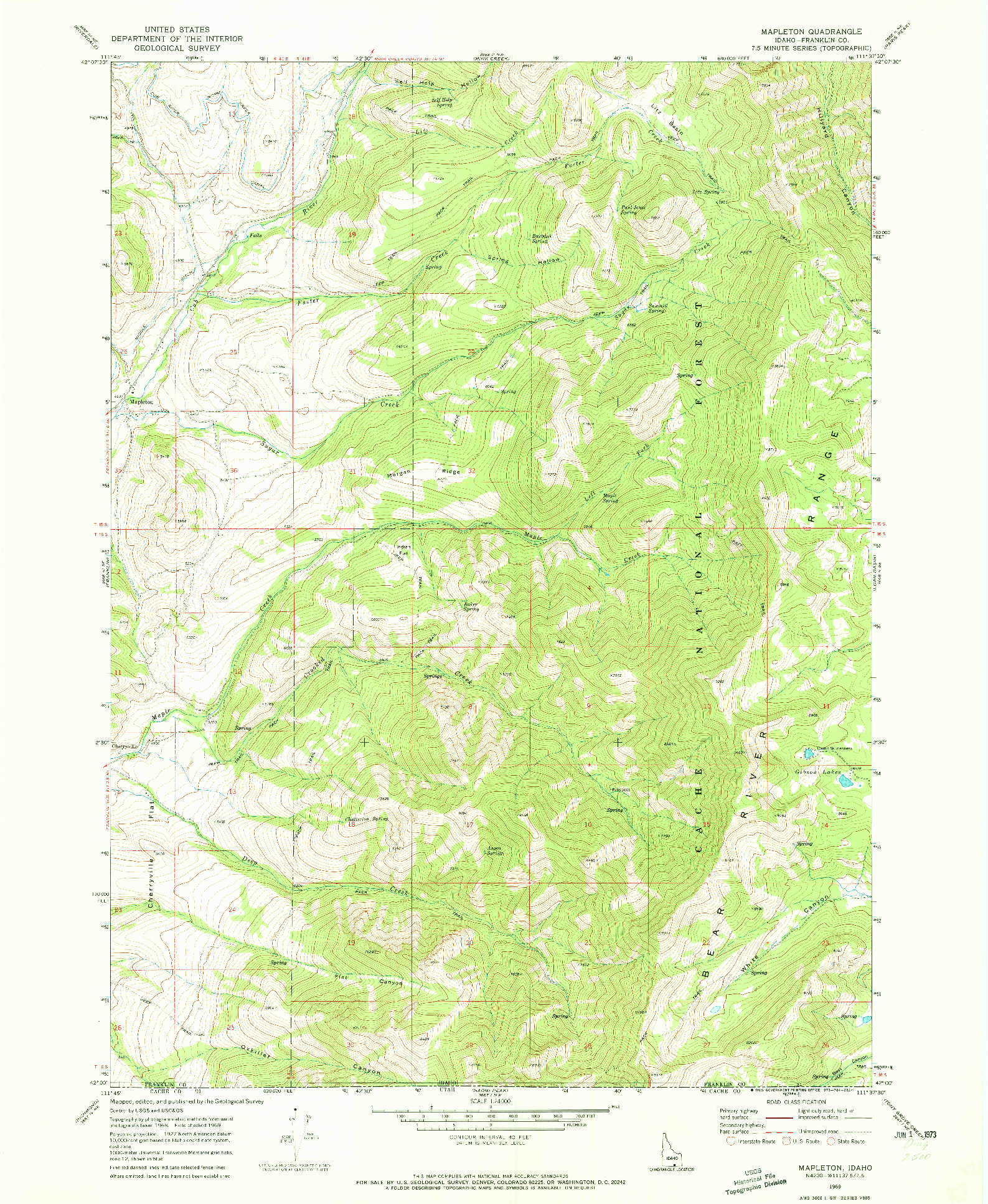USGS 1:24000-SCALE QUADRANGLE FOR MAPLETON, ID 1969
