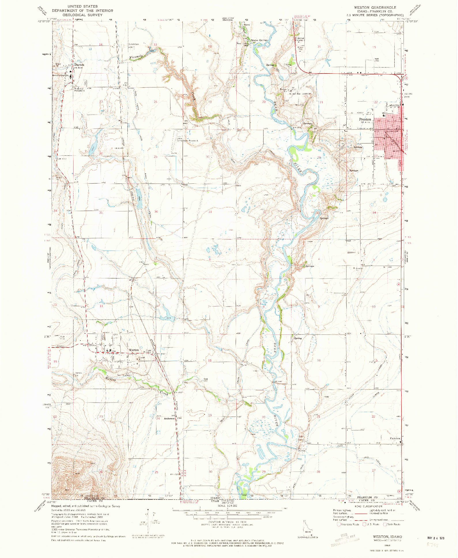 USGS 1:24000-SCALE QUADRANGLE FOR WESTON, ID 1969