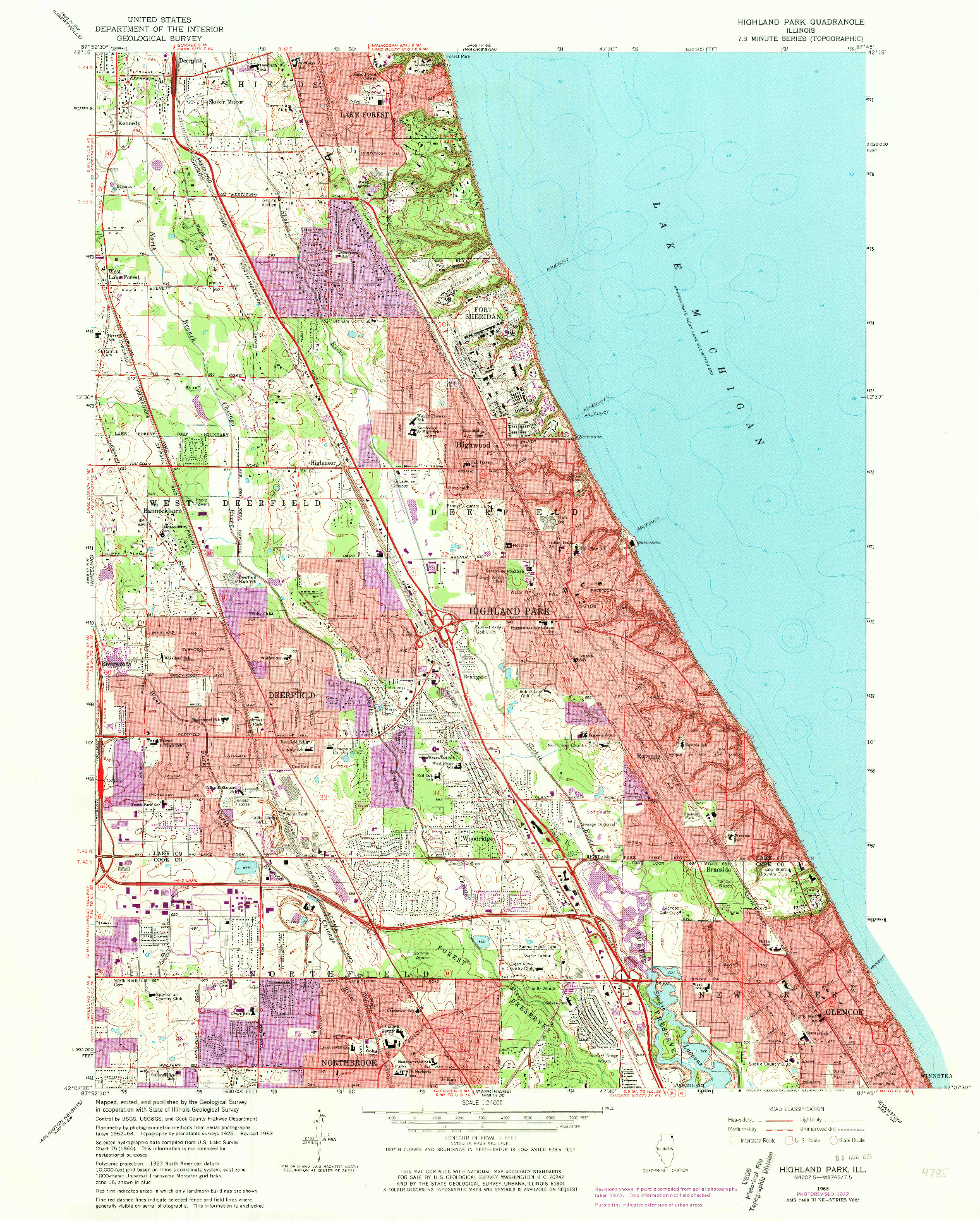 USGS 1:24000-SCALE QUADRANGLE FOR HIGHLAND PARK, IL 1963