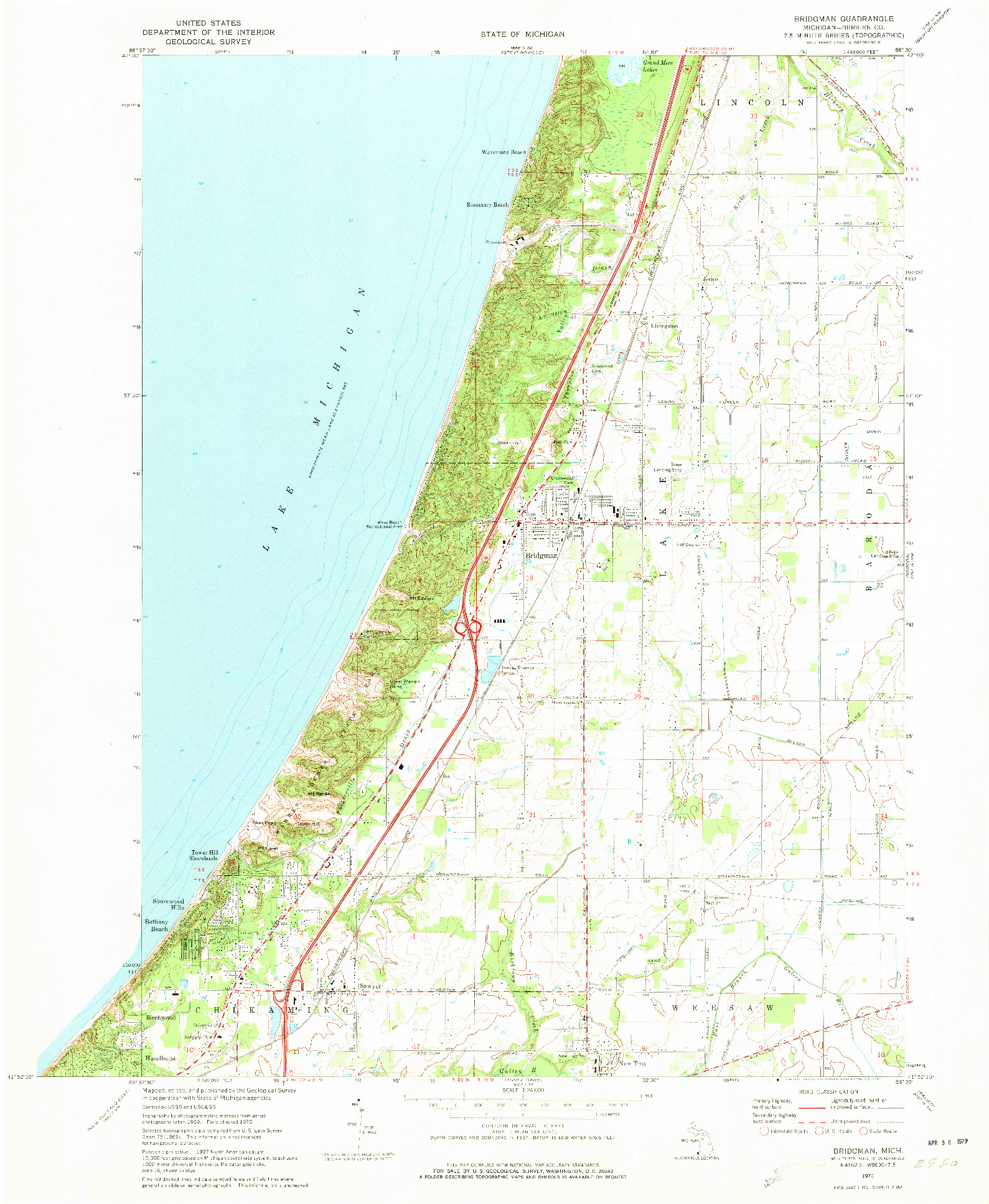 USGS 1:24000-SCALE QUADRANGLE FOR BRIDGMAN, MI 1970