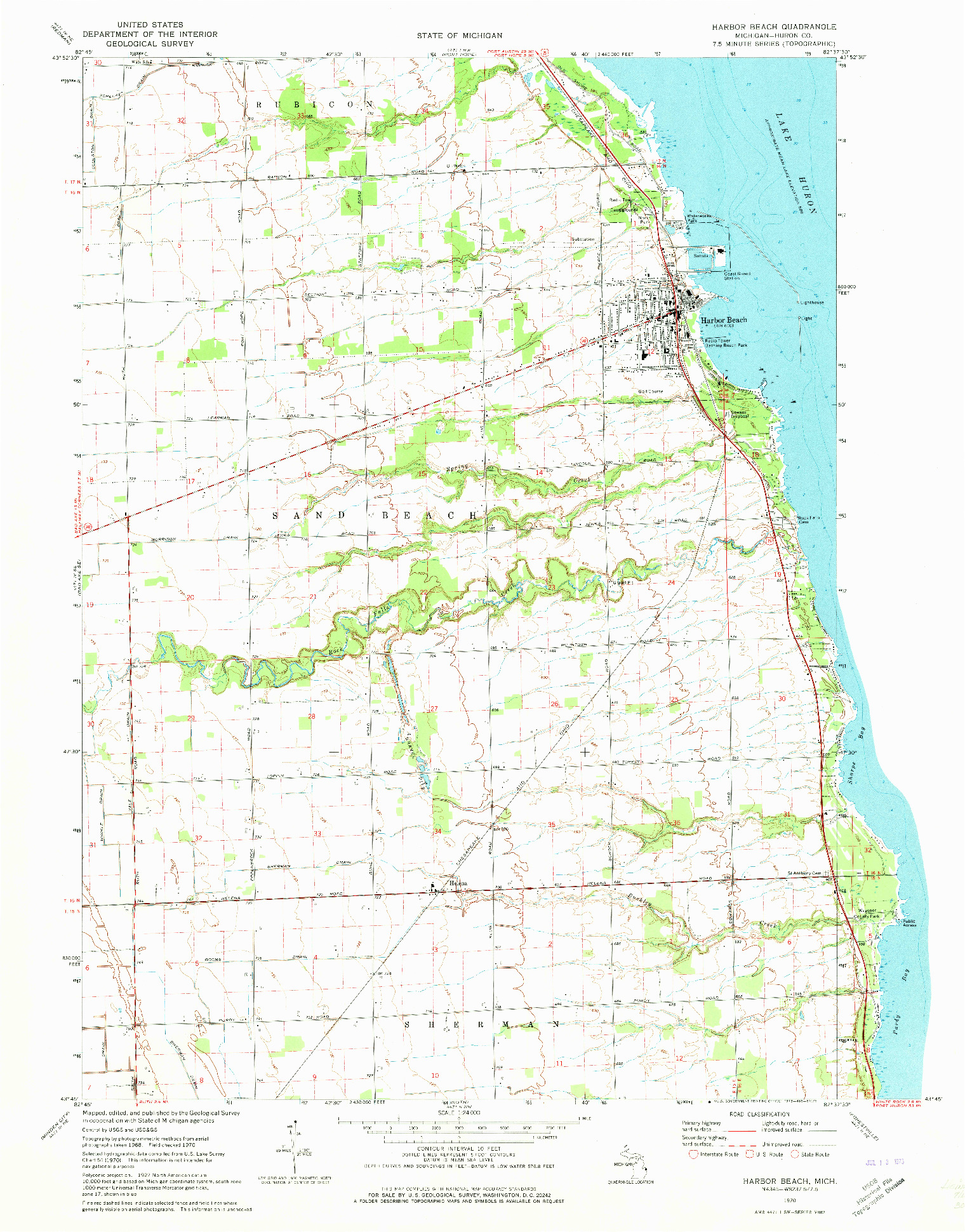 USGS 1:24000-SCALE QUADRANGLE FOR HARBOR BEACH, MI 1970