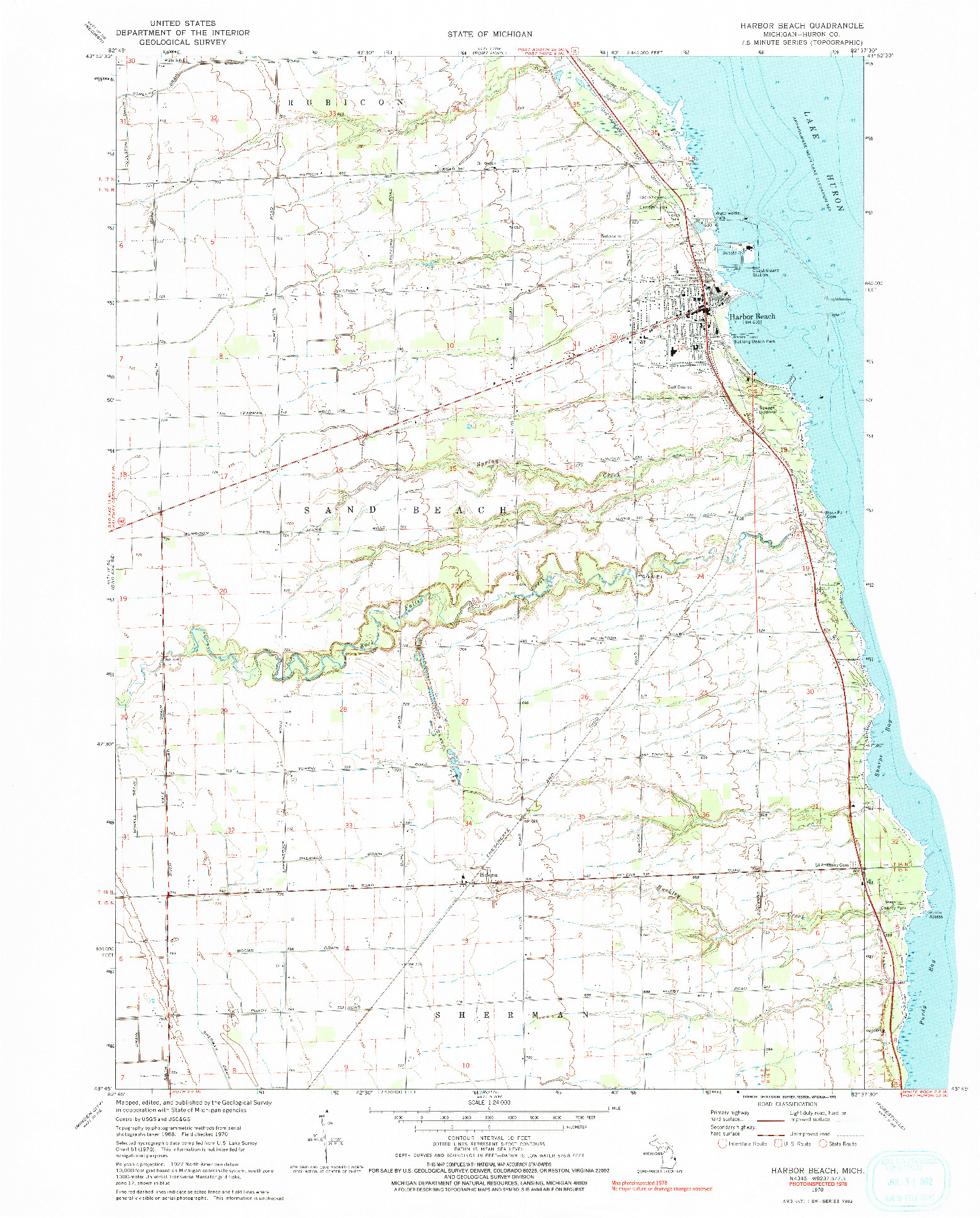 USGS 1:24000-SCALE QUADRANGLE FOR HARBOR BEACH, MI 1970