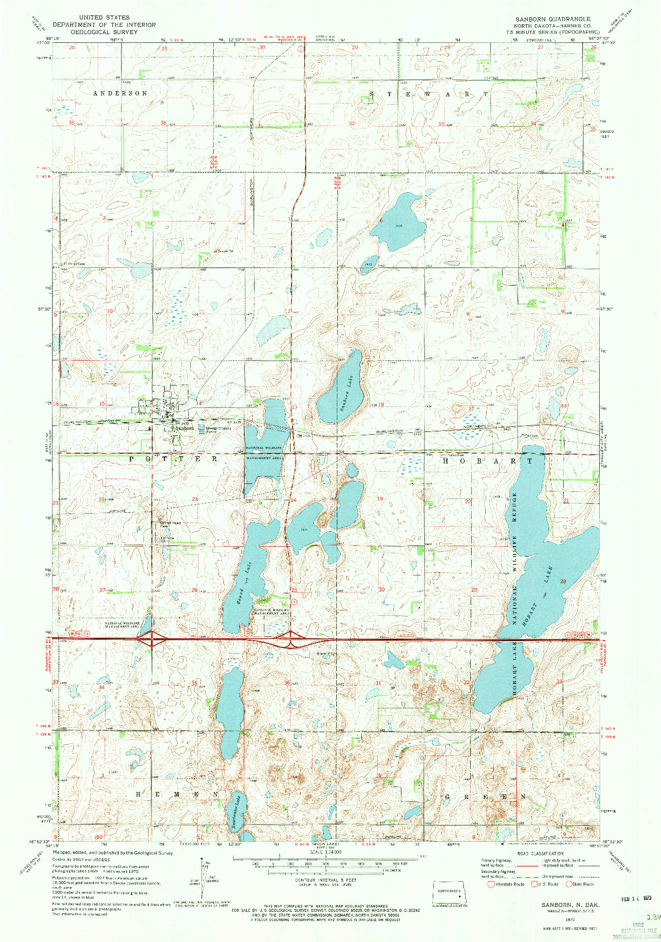 USGS 1:24000-SCALE QUADRANGLE FOR SANBORN, ND 1970