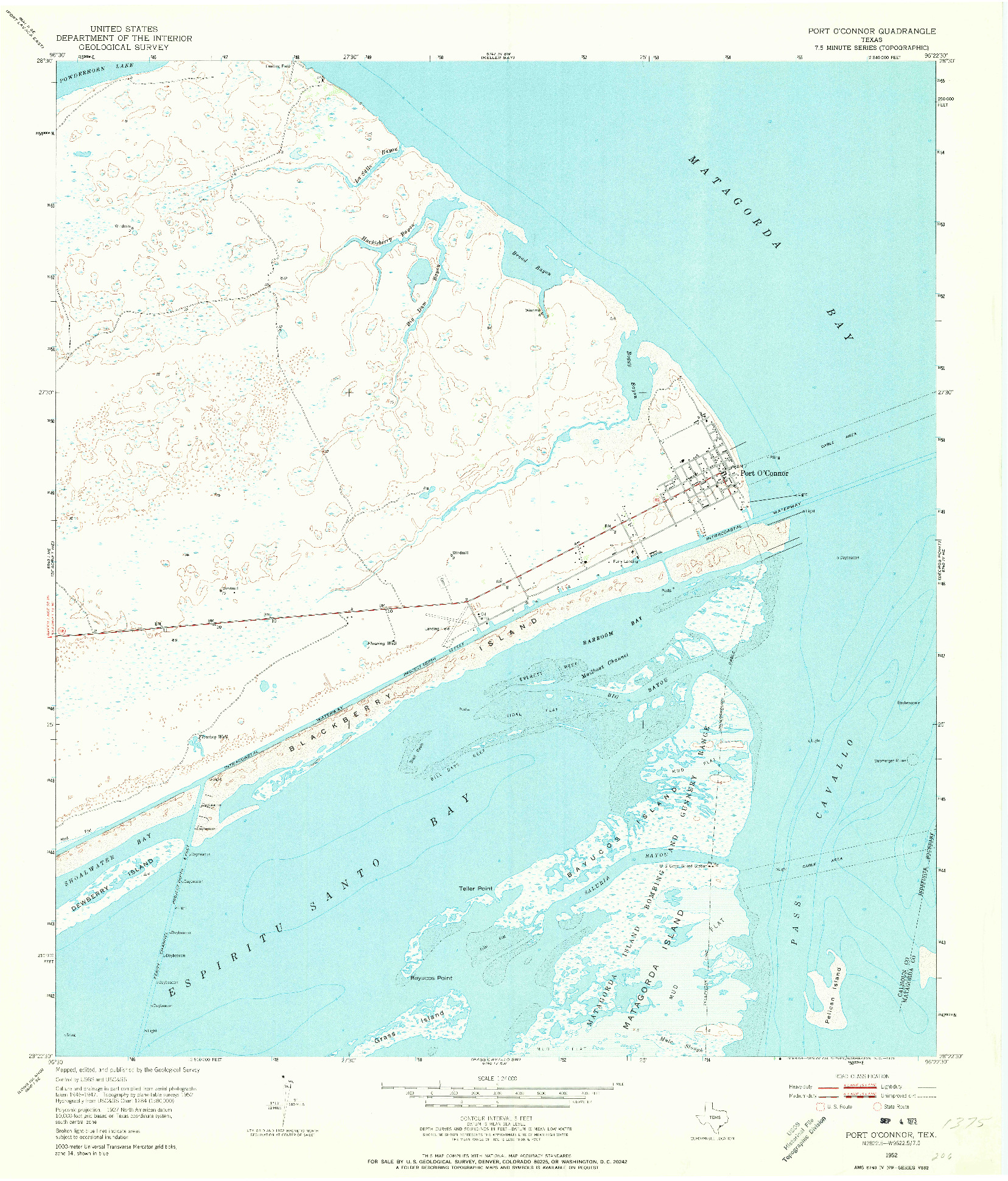 USGS 1:24000-SCALE QUADRANGLE FOR PORT O'CONNOR, TX 1952