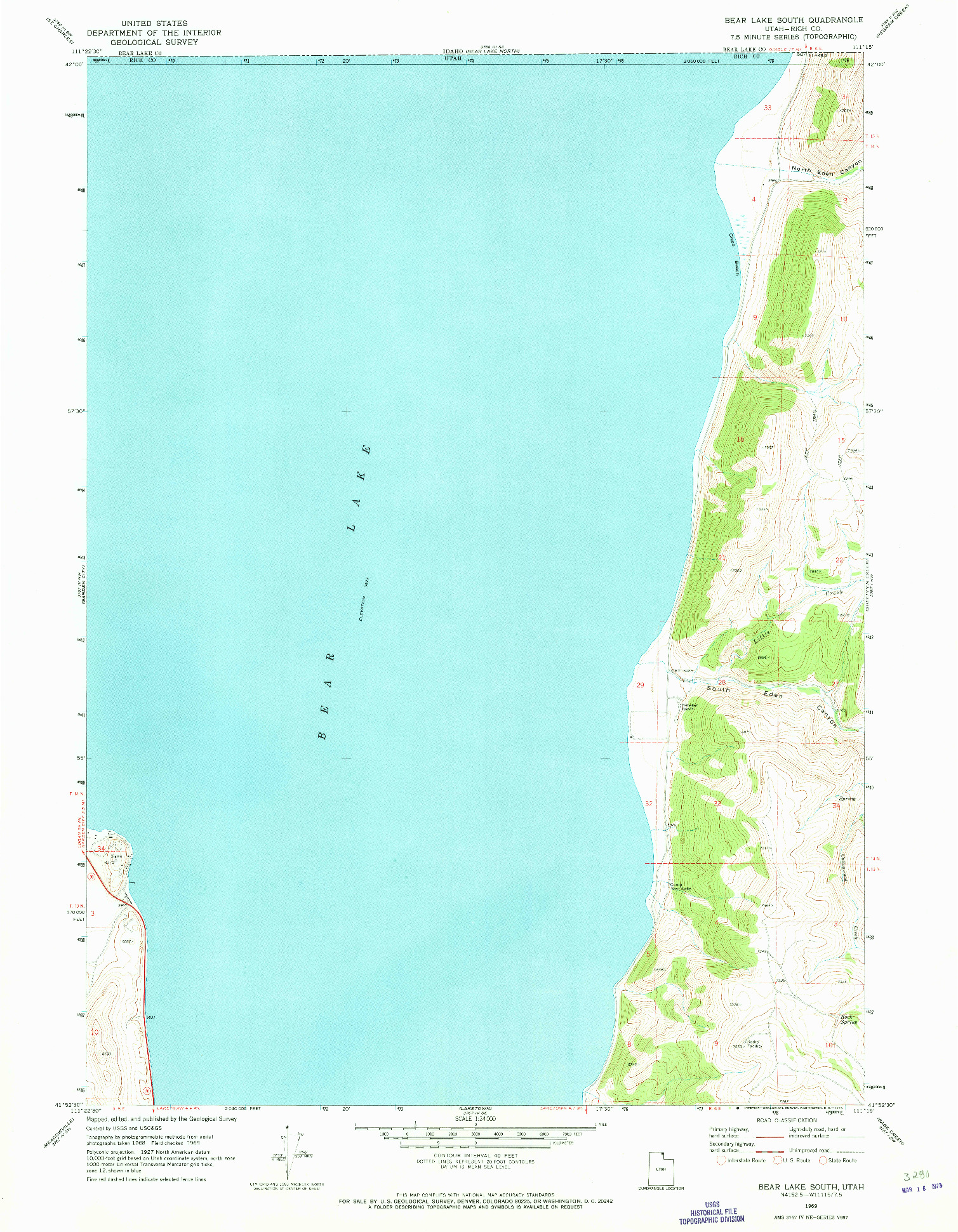 USGS 1:24000-SCALE QUADRANGLE FOR BEAR LAKE SOUTH, UT 1969