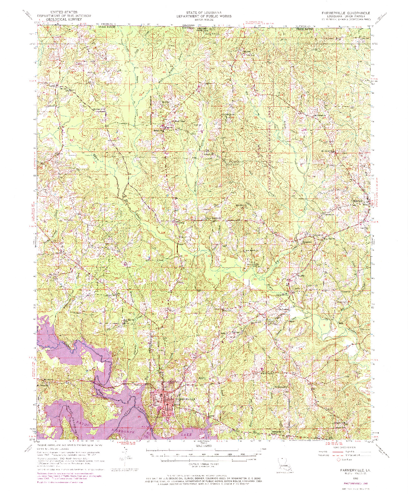 USGS 1:62500-SCALE QUADRANGLE FOR FARMERVILLE, LA 1952