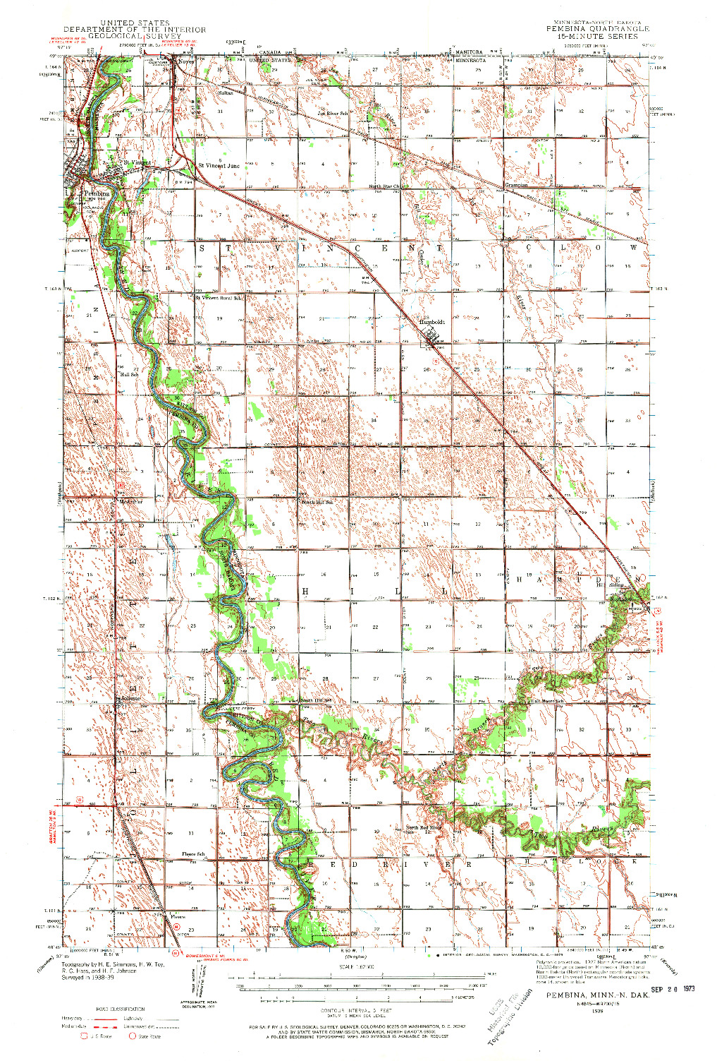 USGS 1:62500-SCALE QUADRANGLE FOR PEMBINA, MN 1939